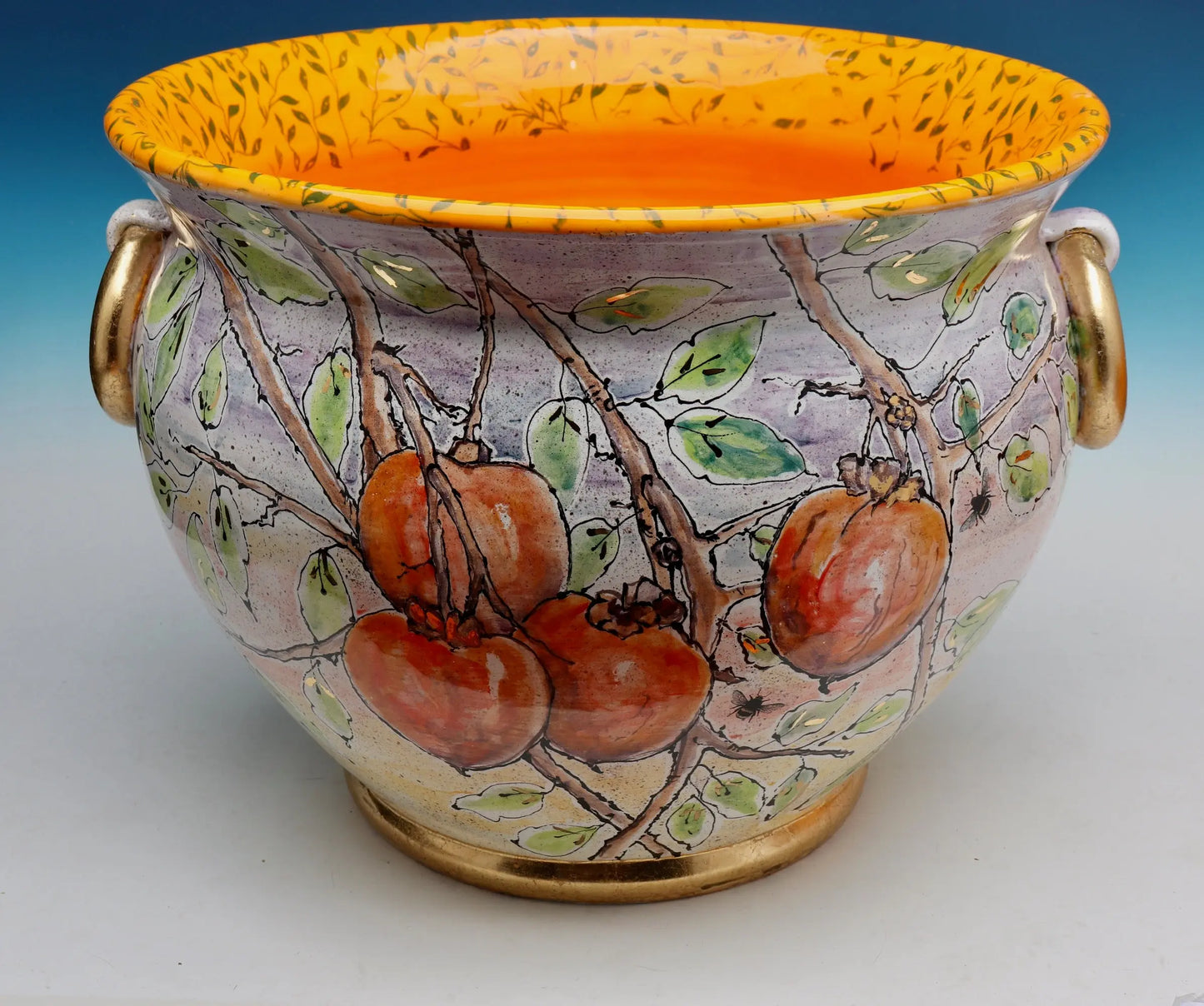 Bird in the Persimmon Tree Ceramic Cache Pot