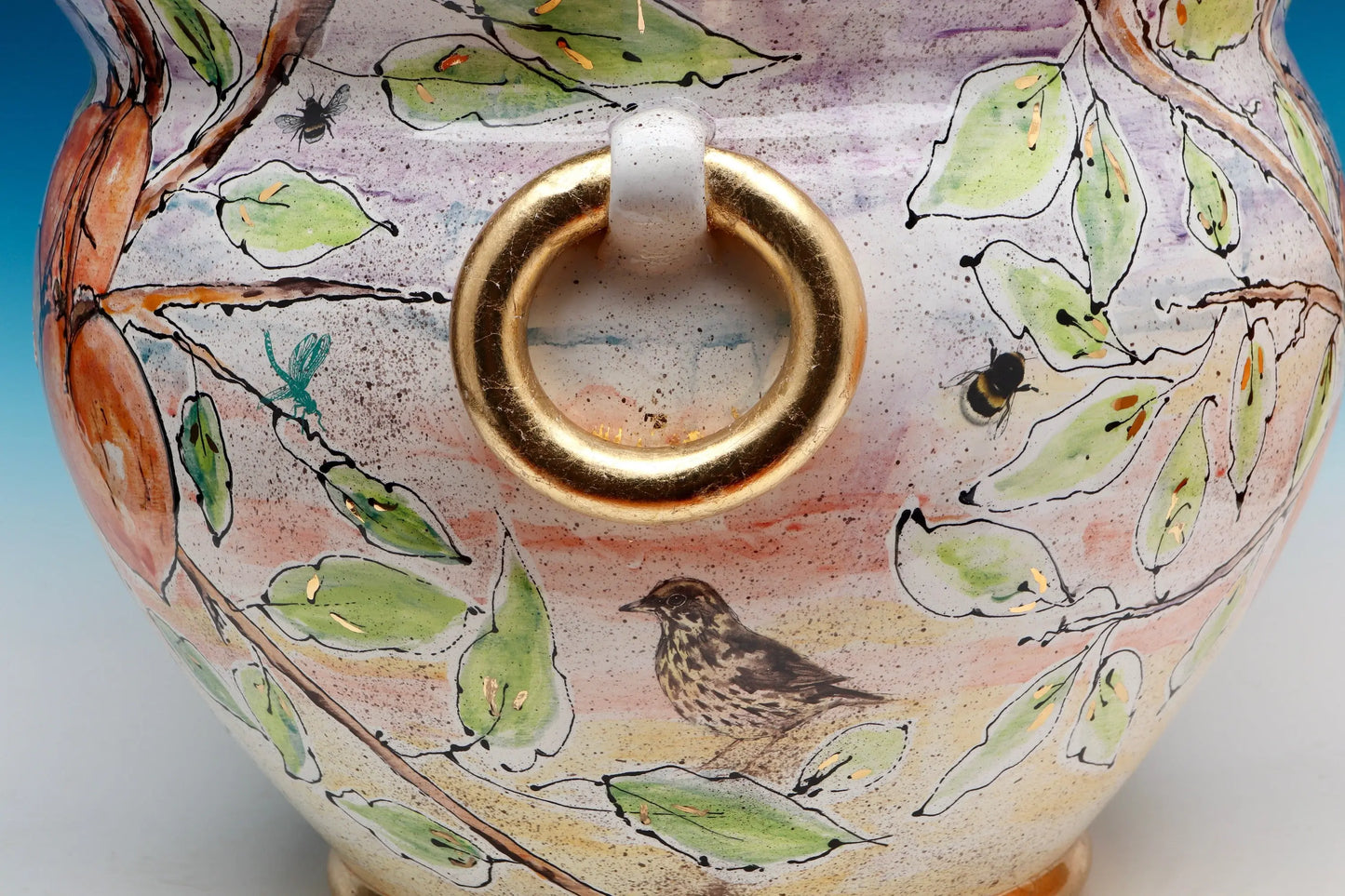 Bird in the Persimmon Tree Ceramic Cache Pot
