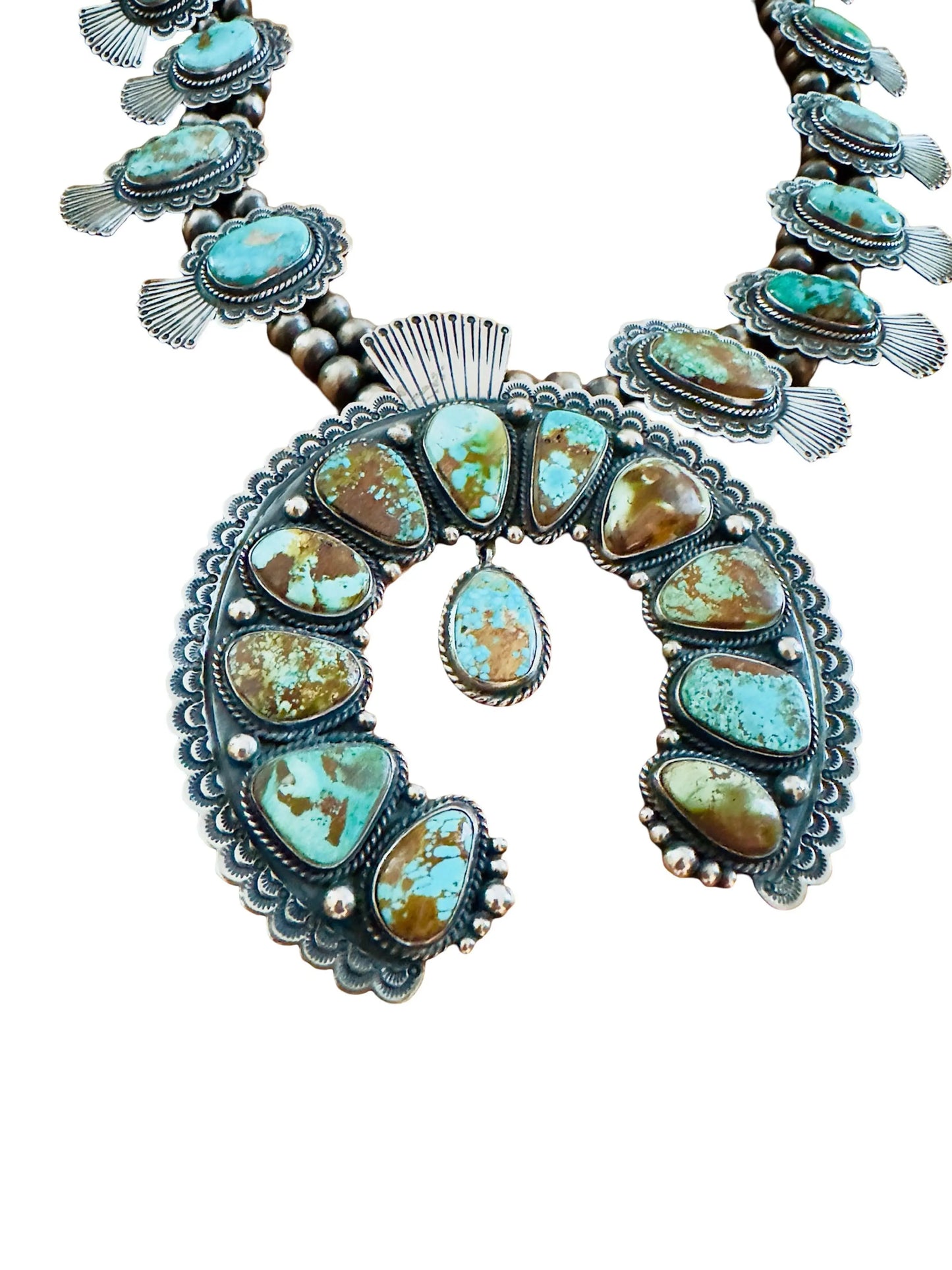 Squash Blossom Pendant Necklace –Native American Silver & Turquoise Statement Piece