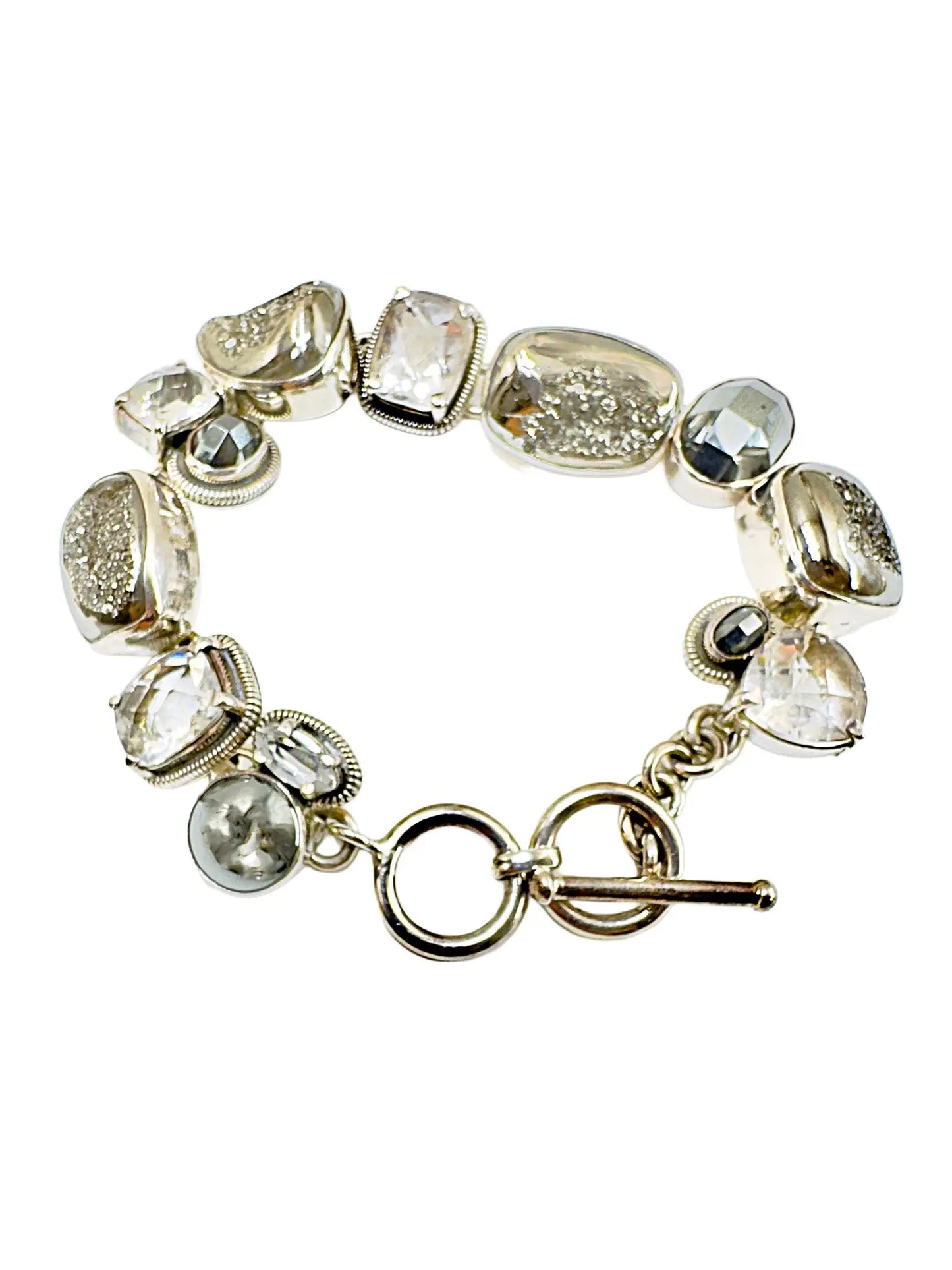 Hematite, Druzy & Quartz Silver Station Bracelet
