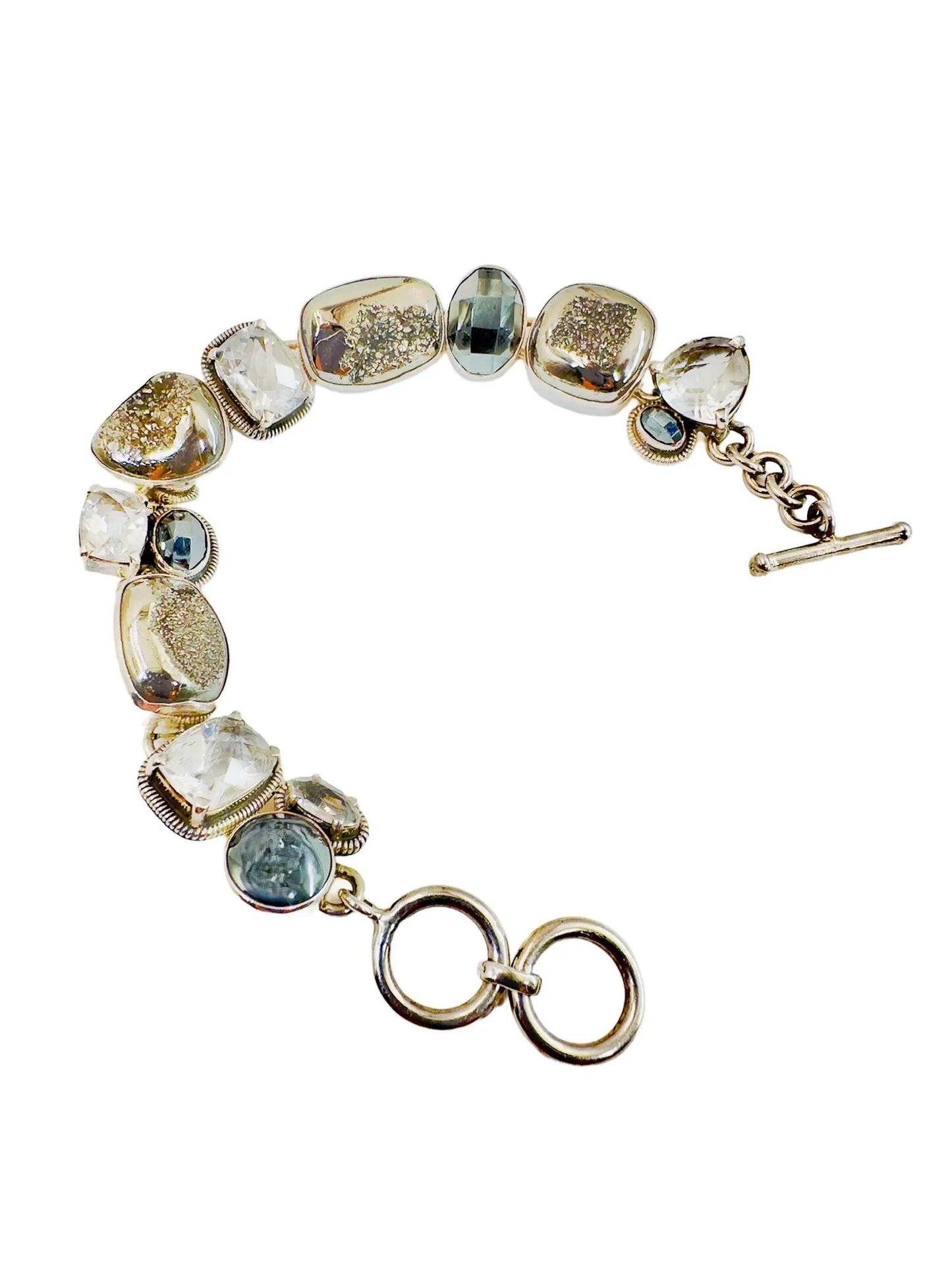 Hematite, Druzy & Quartz Silver Station Bracelet