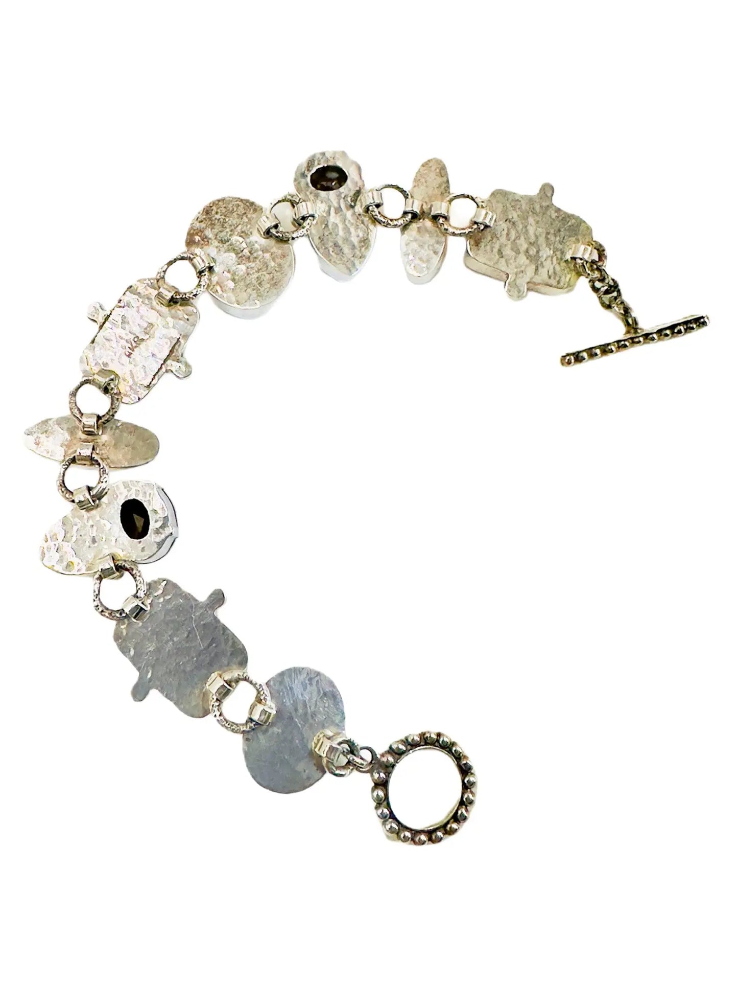 Tiger Eye, Jasper & Smokey Topaz Silver Station Bracelet