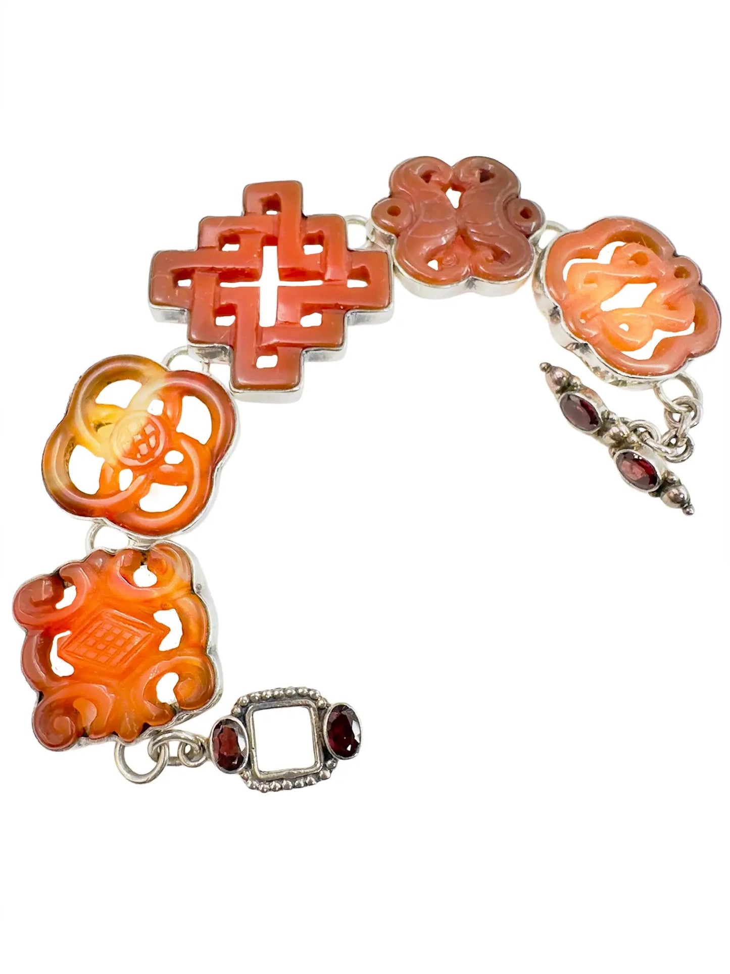 Carnelian & Cynabar Jade Sterling Silver Station Bracelet