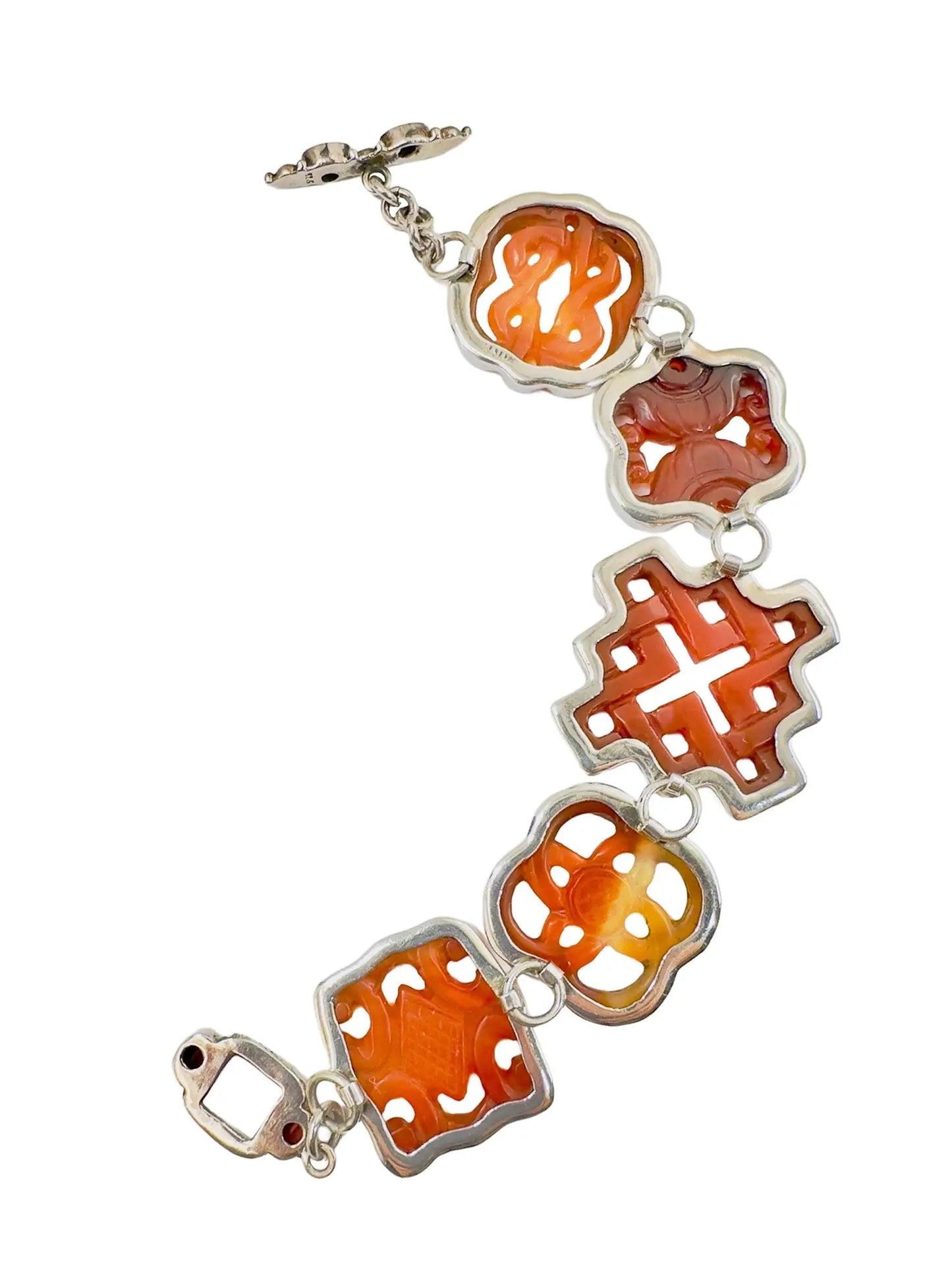 Carnelian & Cynabar Jade Sterling Silver Station Bracelet