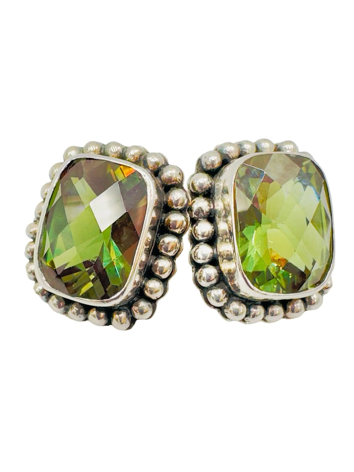 Lime Green Quartz Sterling Bead Earring