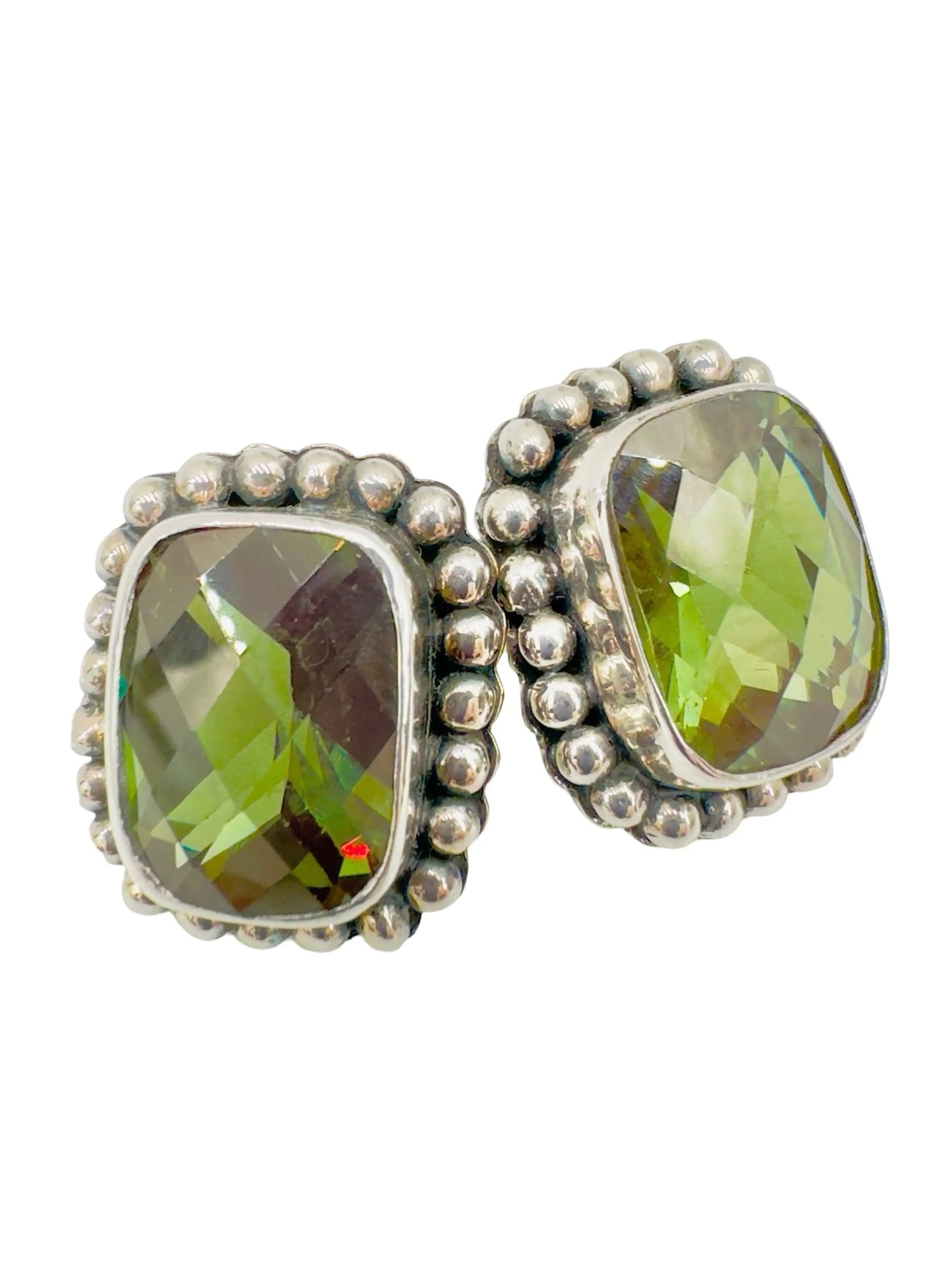 Lime Green Quartz Sterling Bead Earring