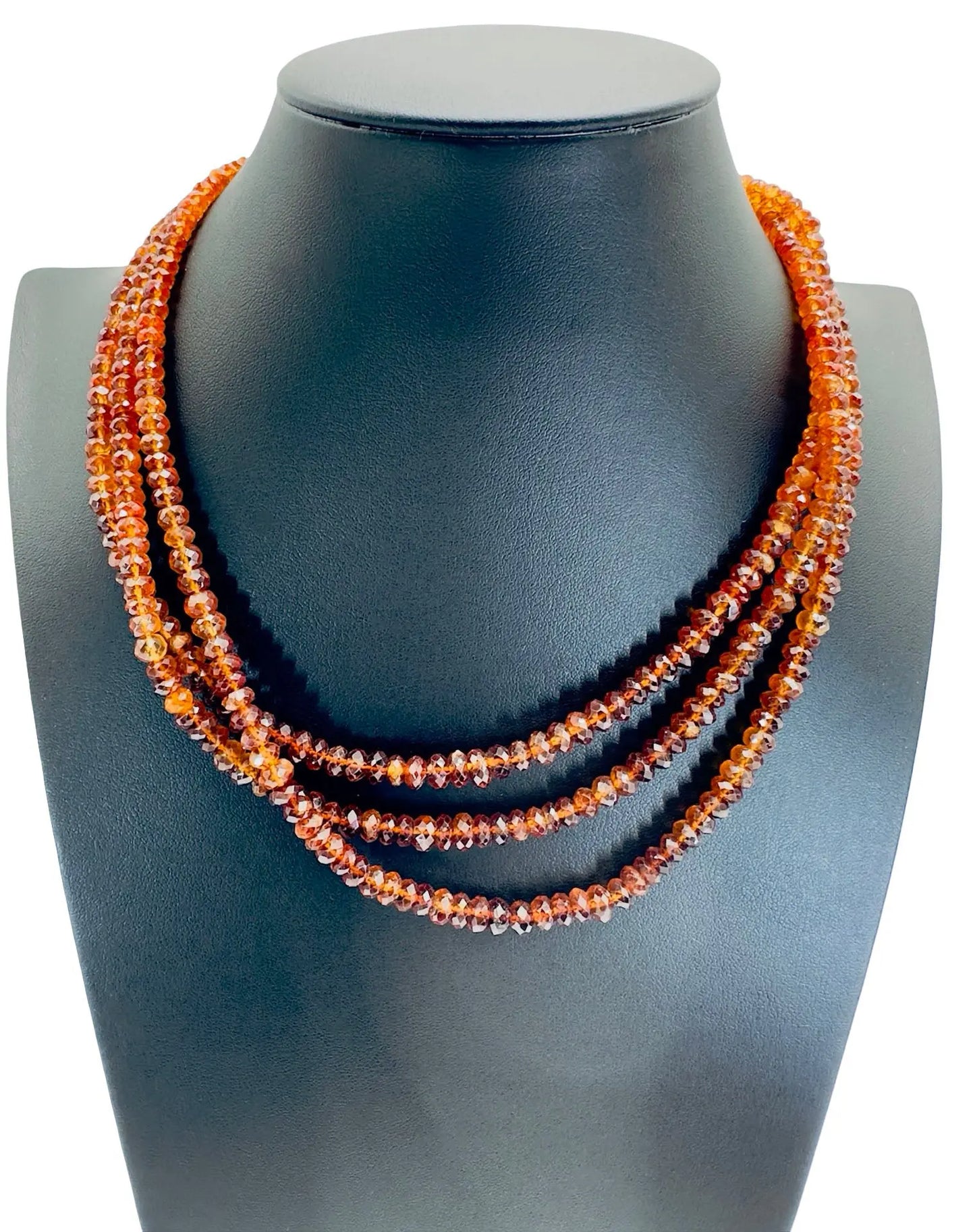 Triple Strand Hessonite Beaded Necklace