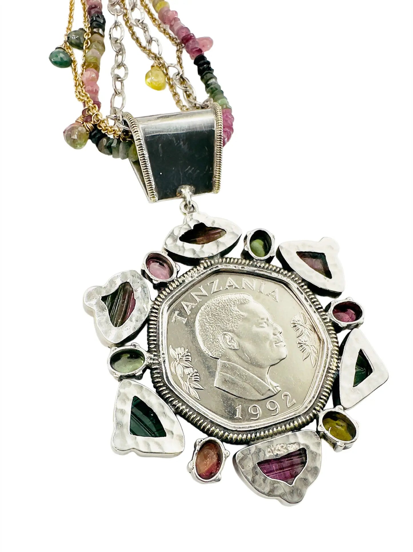Elephant Coin Tourmaline Pendant Necklace