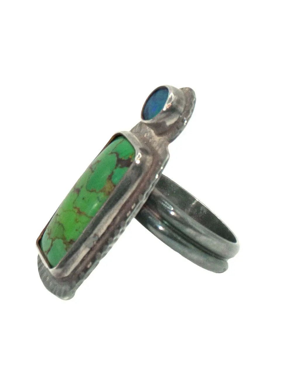 Green Mosaic Turquoise and Opal Ring – Size 8