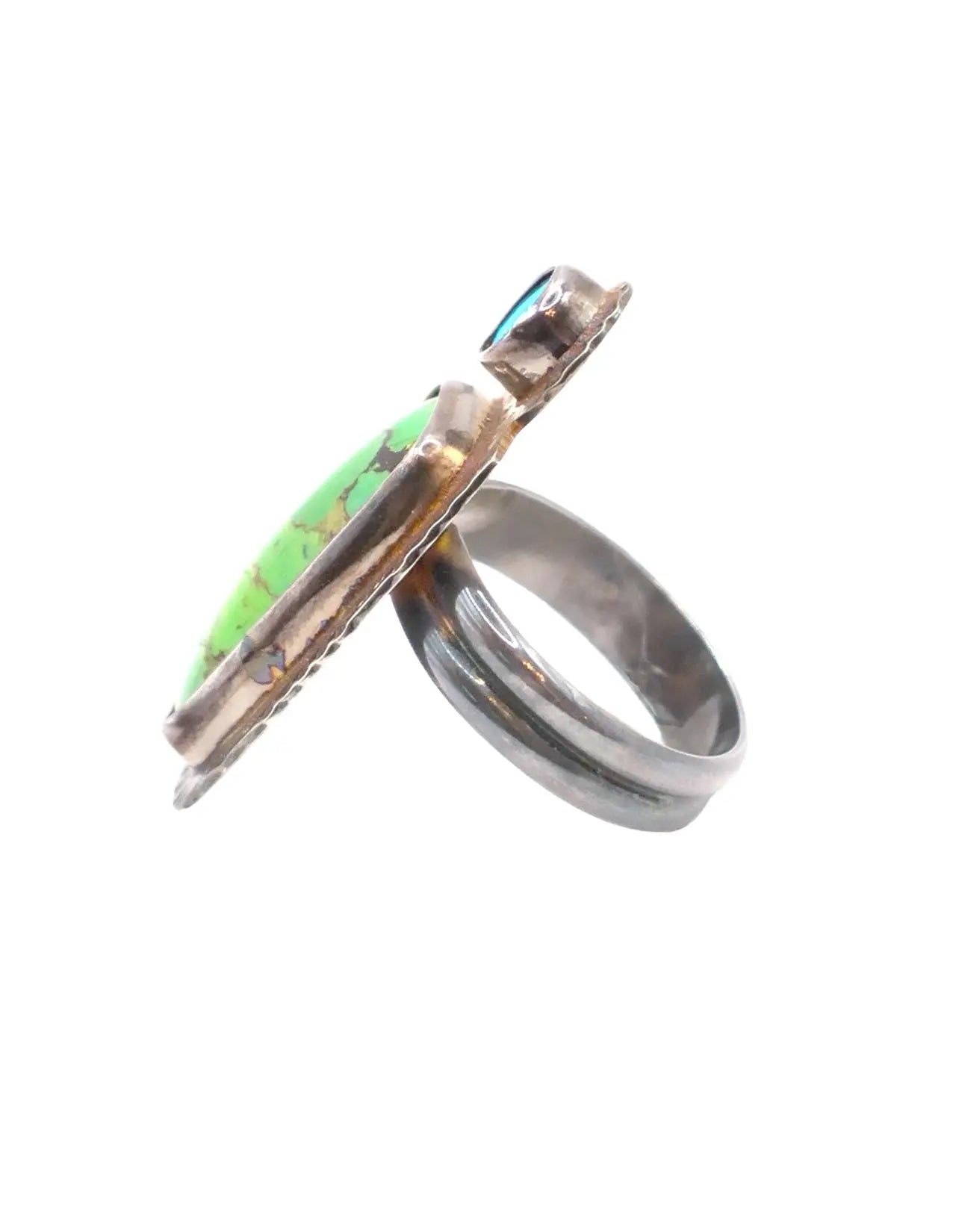 Green Mosaic Turquoise and Opal Ring – Size 8