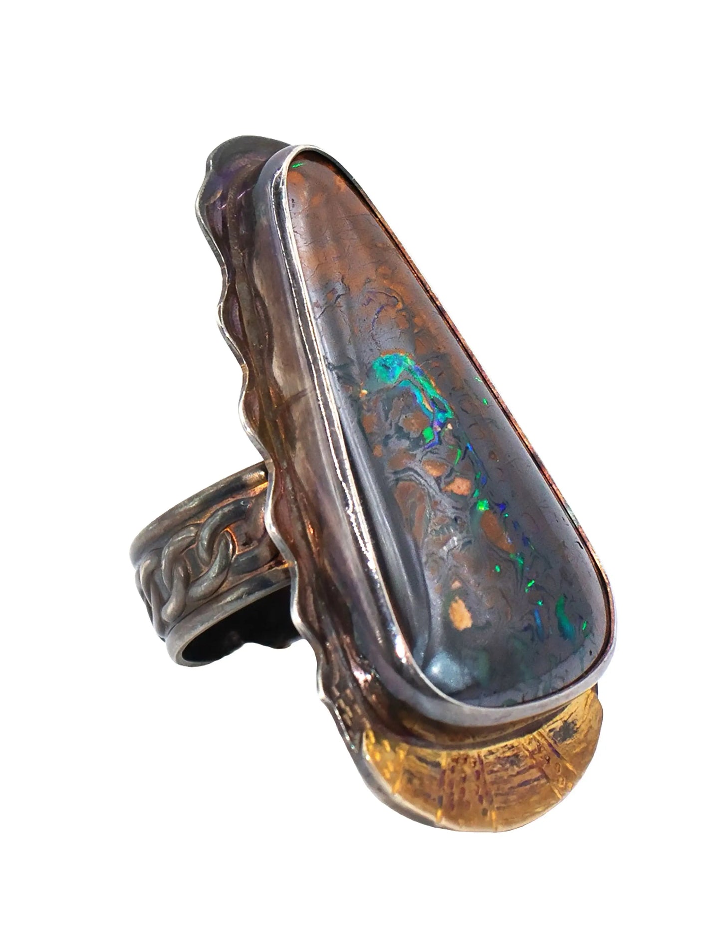 Yowah Opal Ring with 18K Gold Accent – Size 8