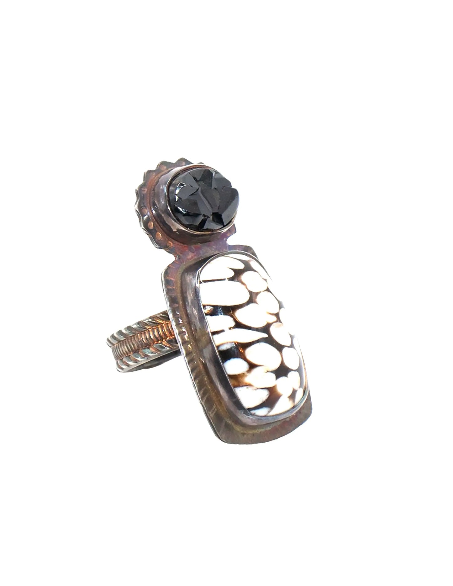 Black Garnet Melanite and Peanut Wood Jasper Ring – Size 7.5