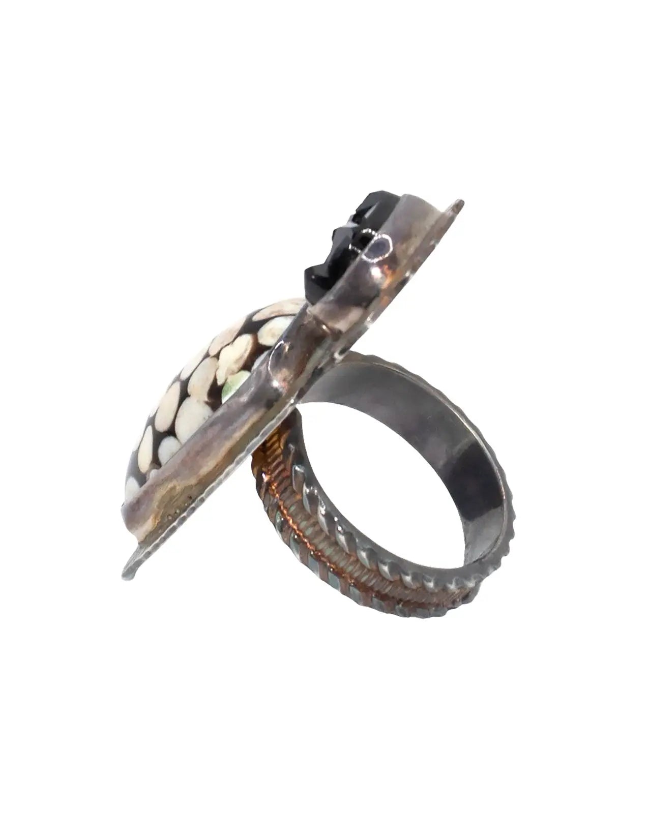 Black Garnet Melanite and Peanut Wood Jasper Ring – Size 7.5
