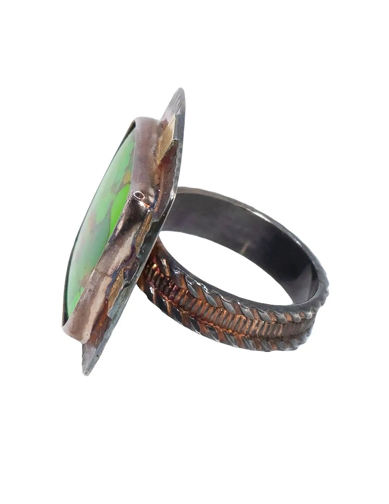 Green Mosaic Turquoise Ring With 18K Gold Accents – Size 7.75