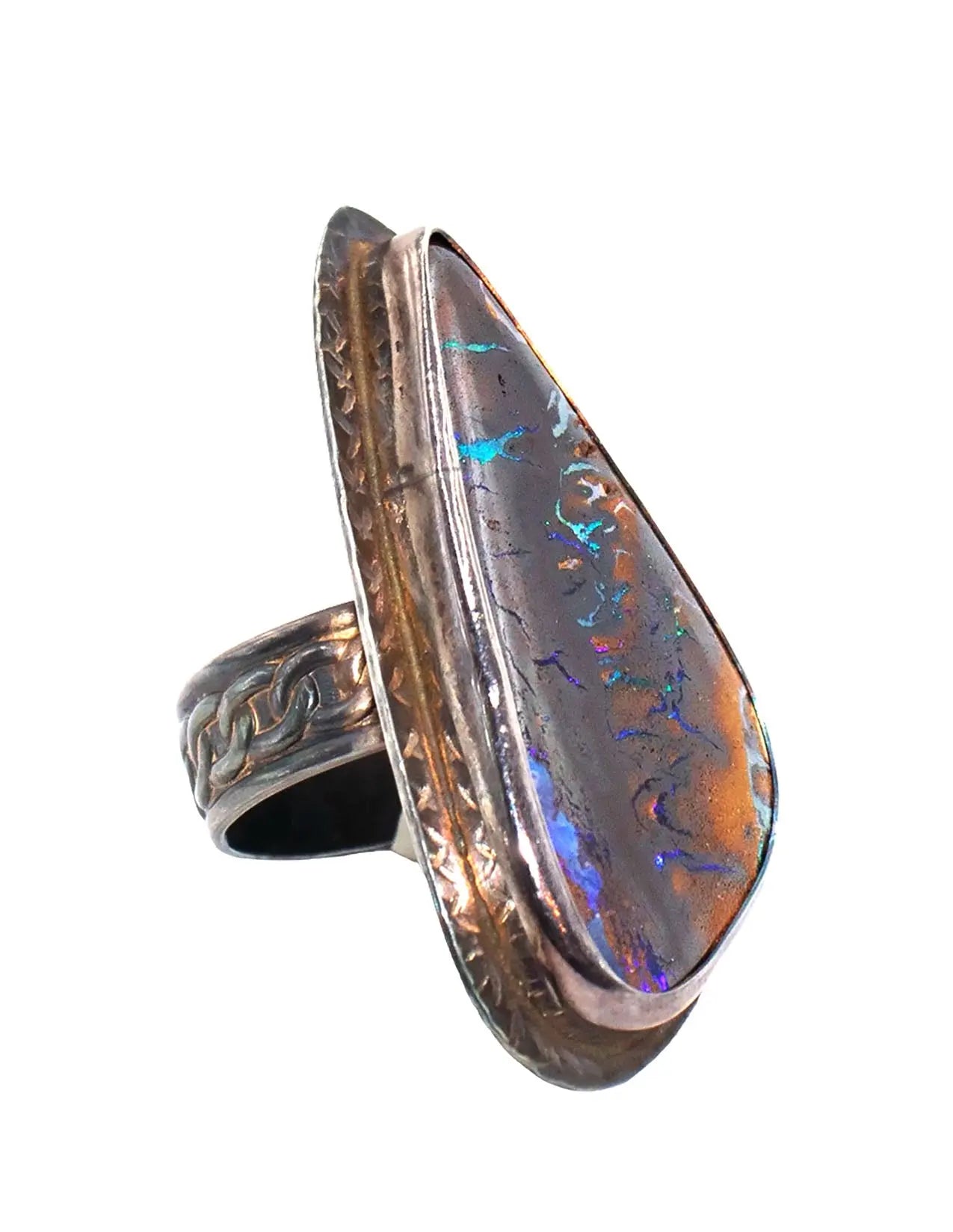 Yowah Opal Ring with 18K Gold Accent – Size 8.75