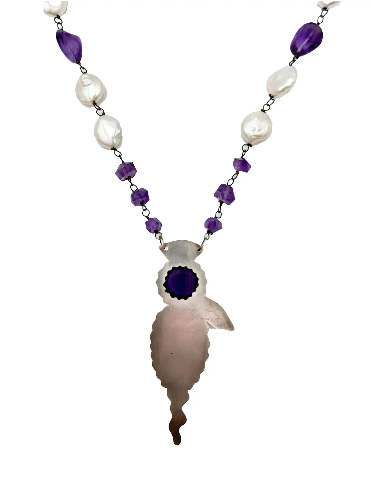 Amethyst Cabochon and Boulder Opal Pendant Necklace