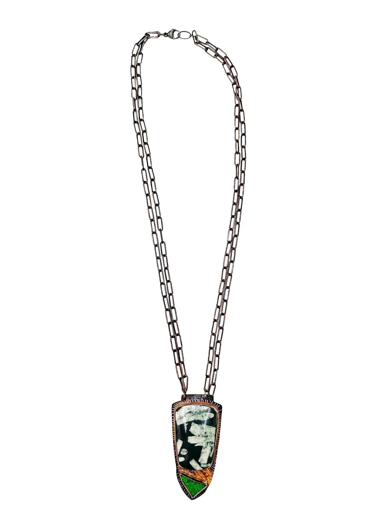 Chinese Writing Stone and Uvarovite Green Garnet Pendant Neclace