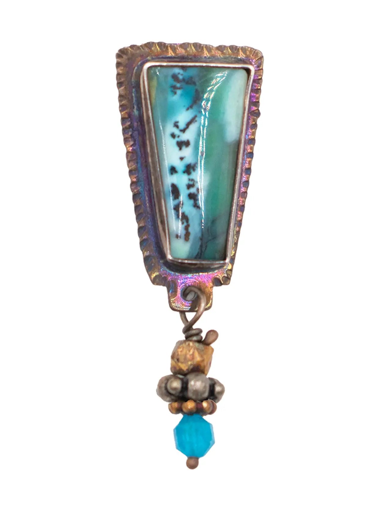Triangular Blue Opal Petrified Wood Earrings