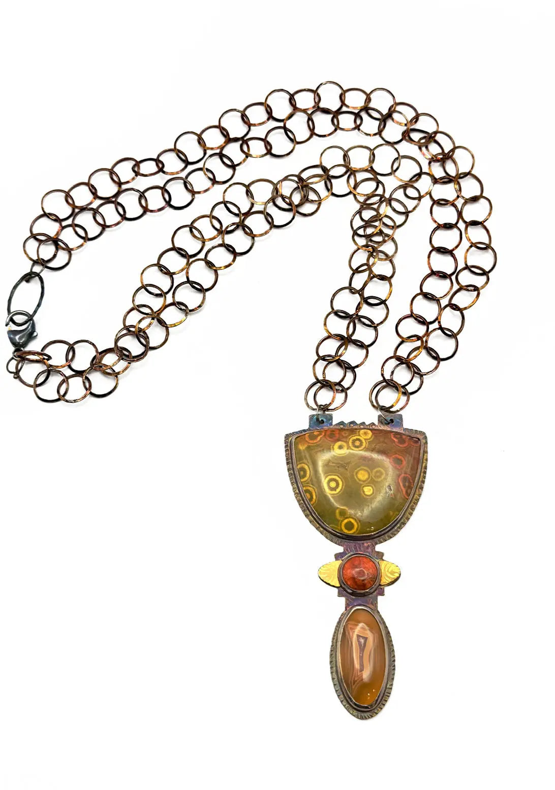 Ocean Jasper, Apple Coral, and Laguna Agate Pendant Necklace