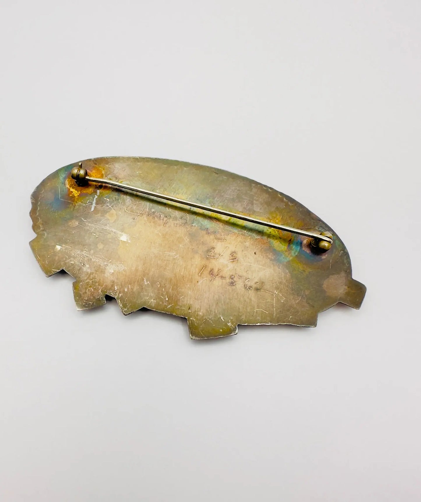 Hand-Painted Oval Brooch with Mesh Embellishment