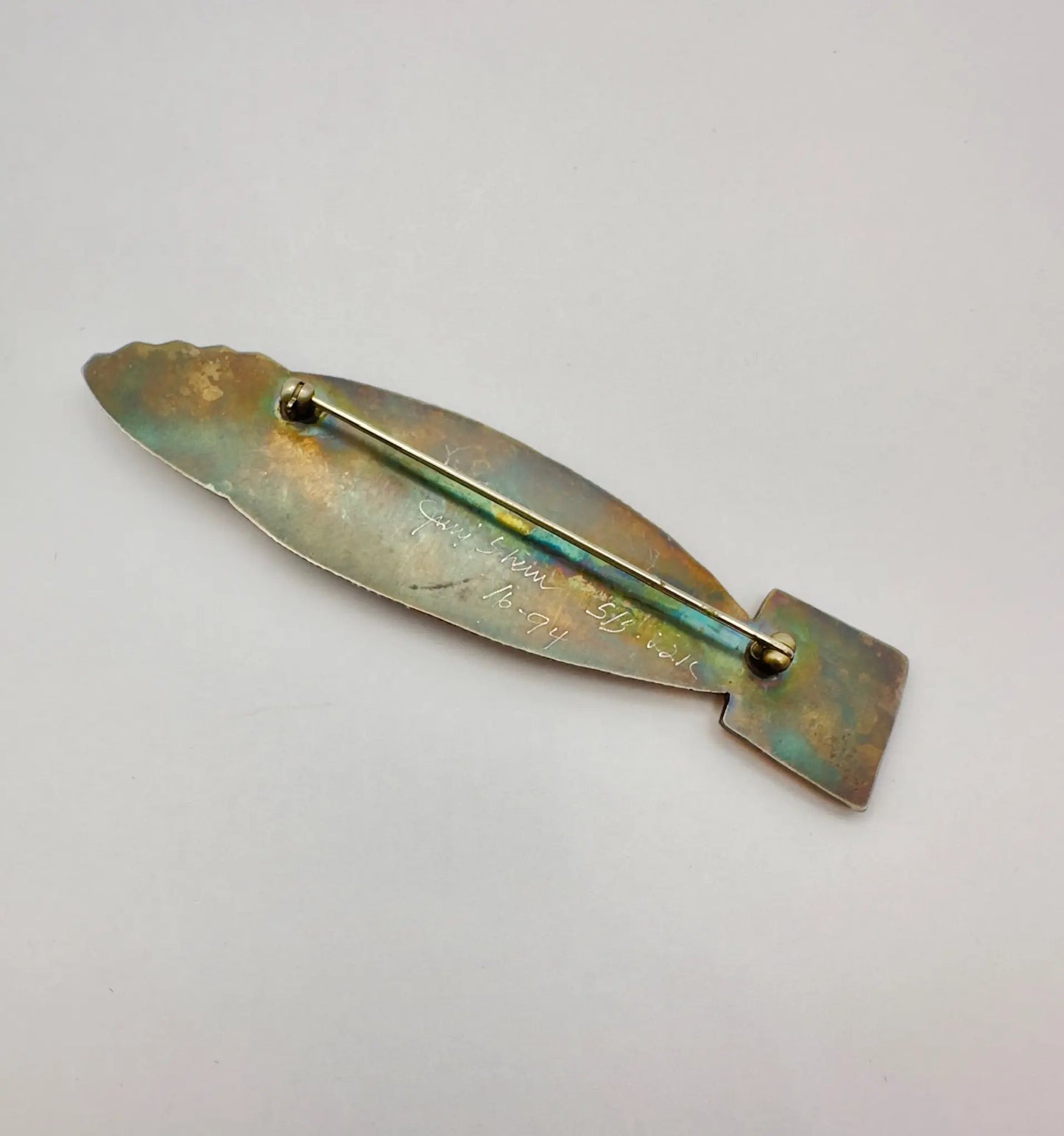Aurora Borealis Pyrite Druzy Brooch with Hand-Painted Enamel
