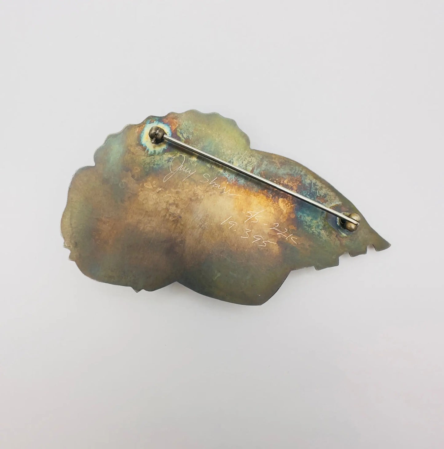 Blue Opal Enamel Brooch with Petrified Wood and Natural Smithsonite