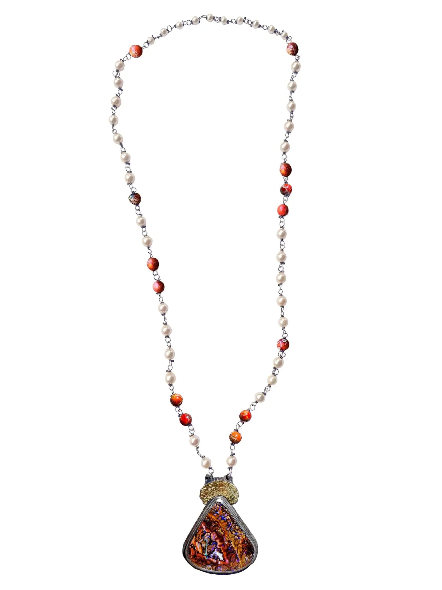 NCK: Opal, Cabochon Coral, Pearl 22K