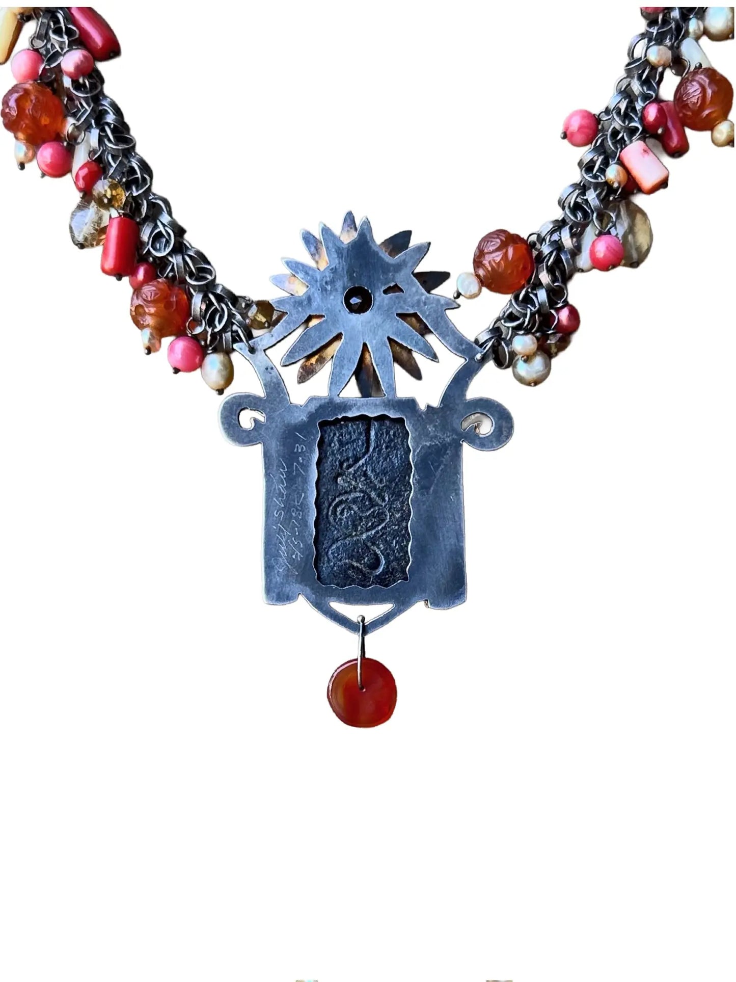 "Boushra" Antique Buddha Necklace with Coral & Citrine Beads