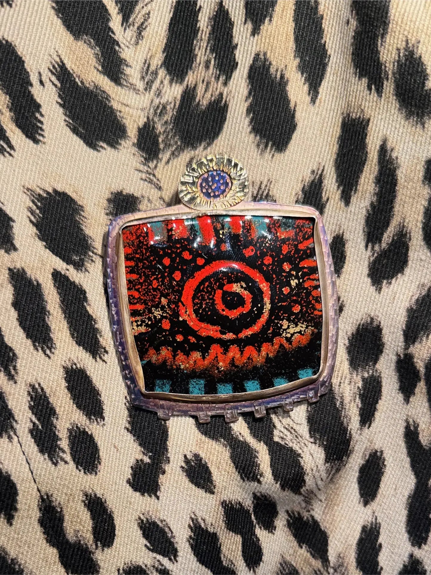 "Gilded Age" Handcrafted Enamel Brooch with Sterling Silver & Gold