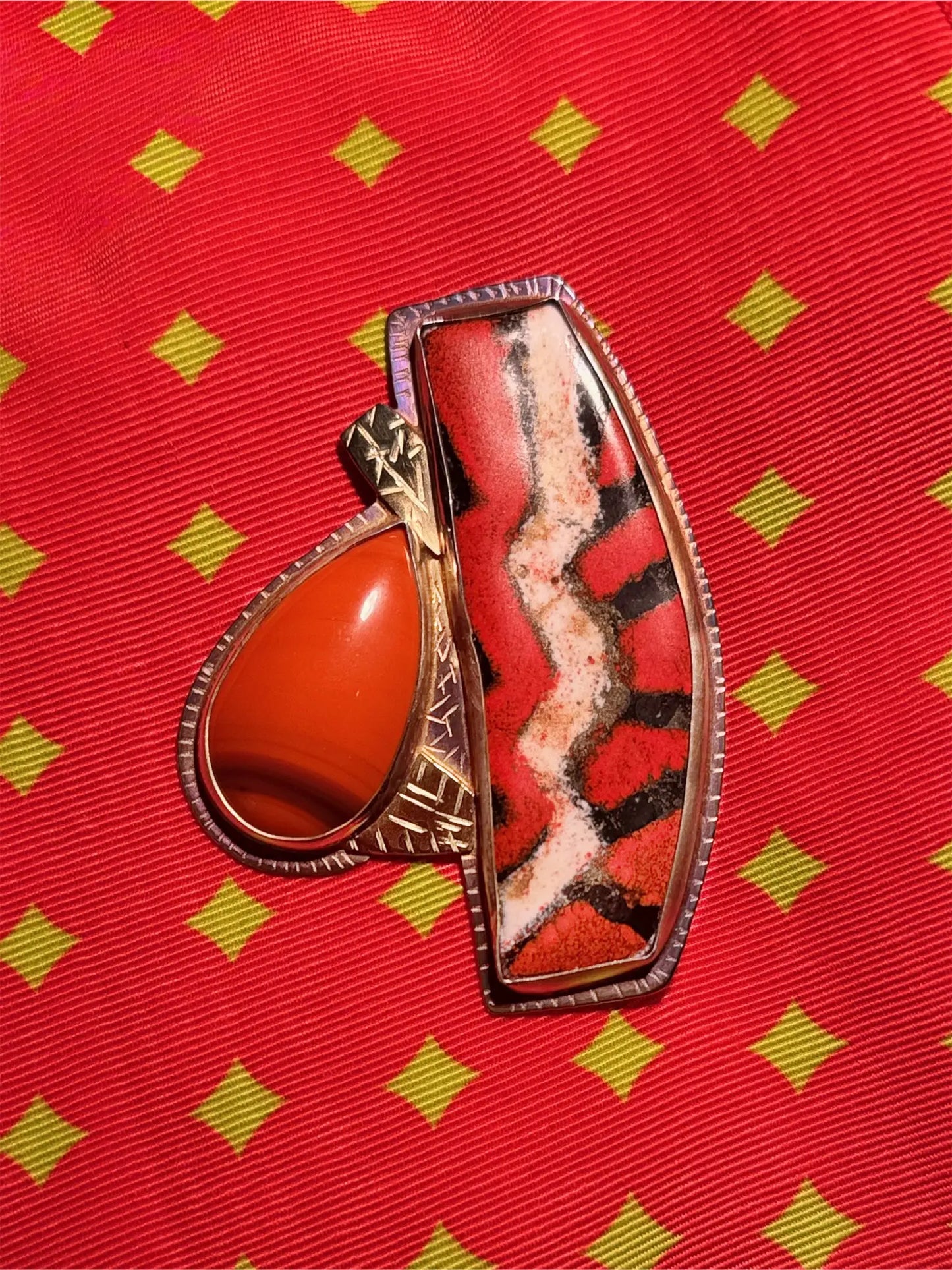 "Rosa Rita" Brooch with Hand-Polished Stone, Silver & Gold