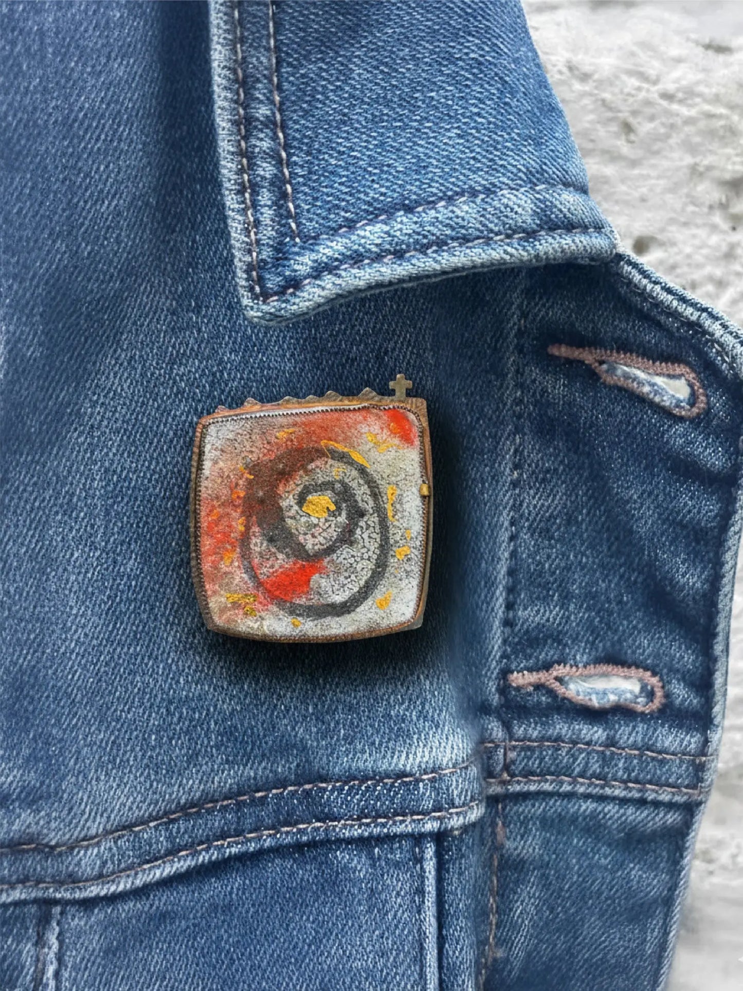 "Sacred Swirl" Contemporary Brooch with Enamel & 24K Gold Foil
