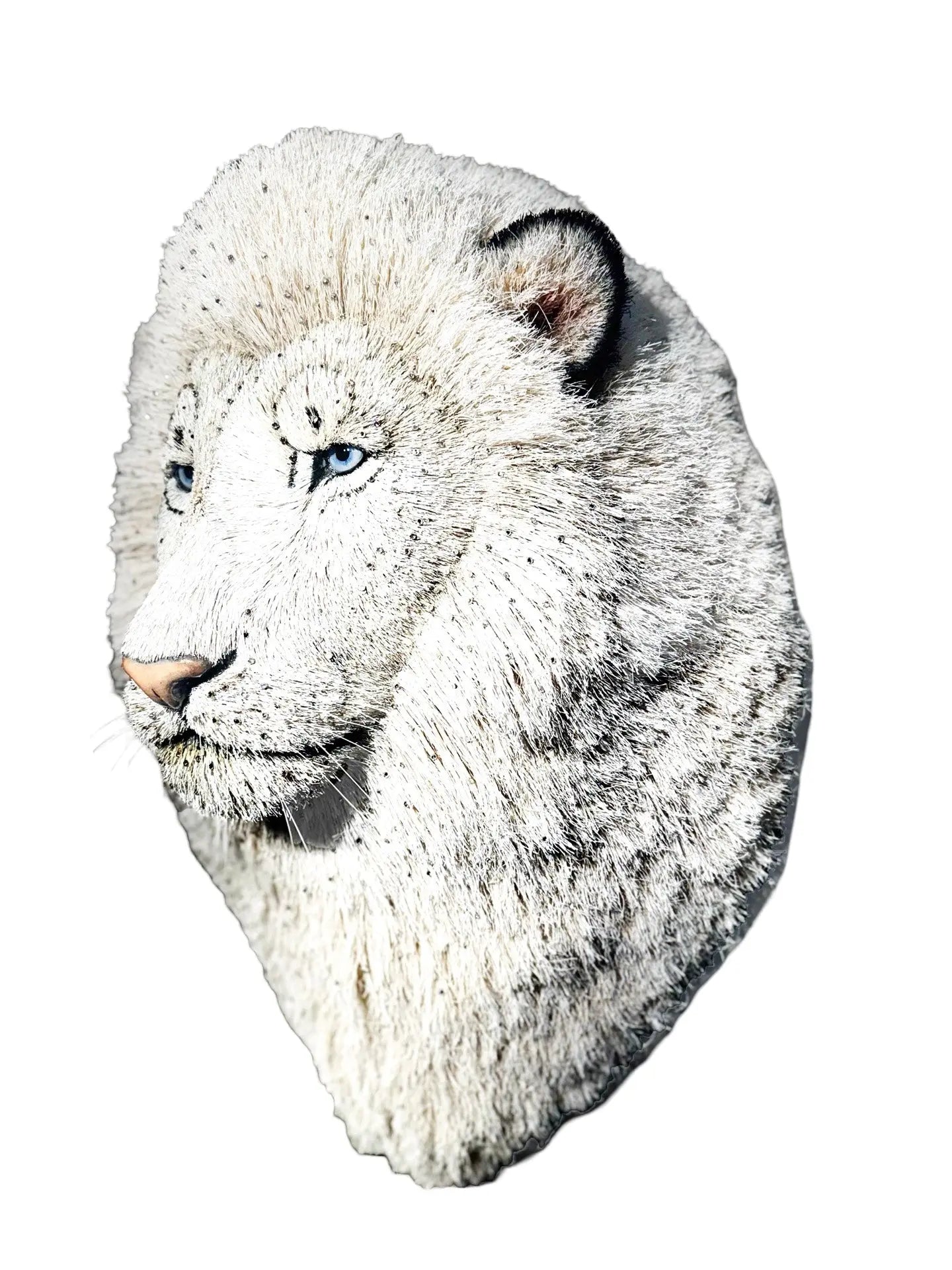 White Lion Head Sculpture With Swarovski Crystals