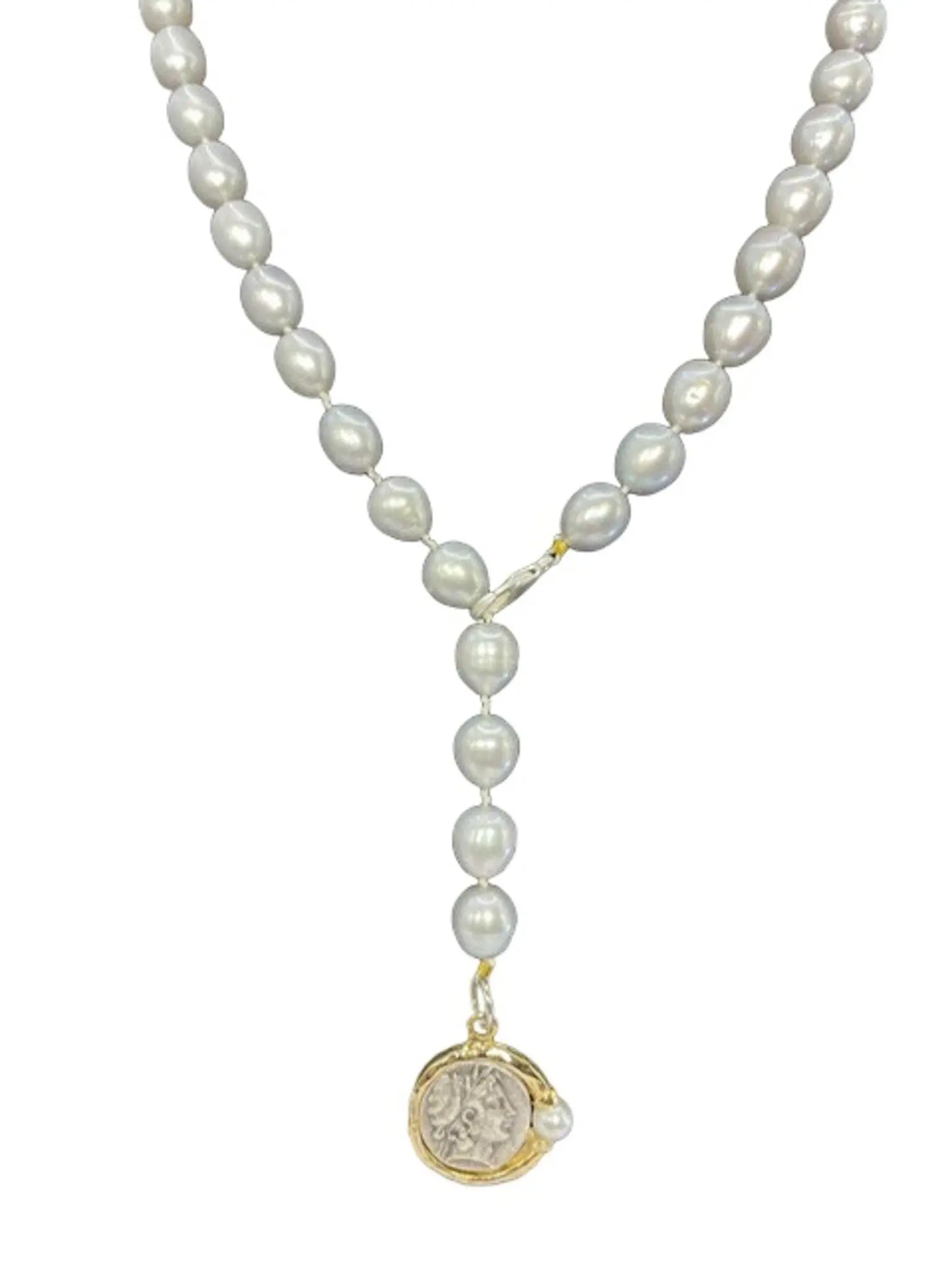 Grey Pearl Long Lariat Necklace