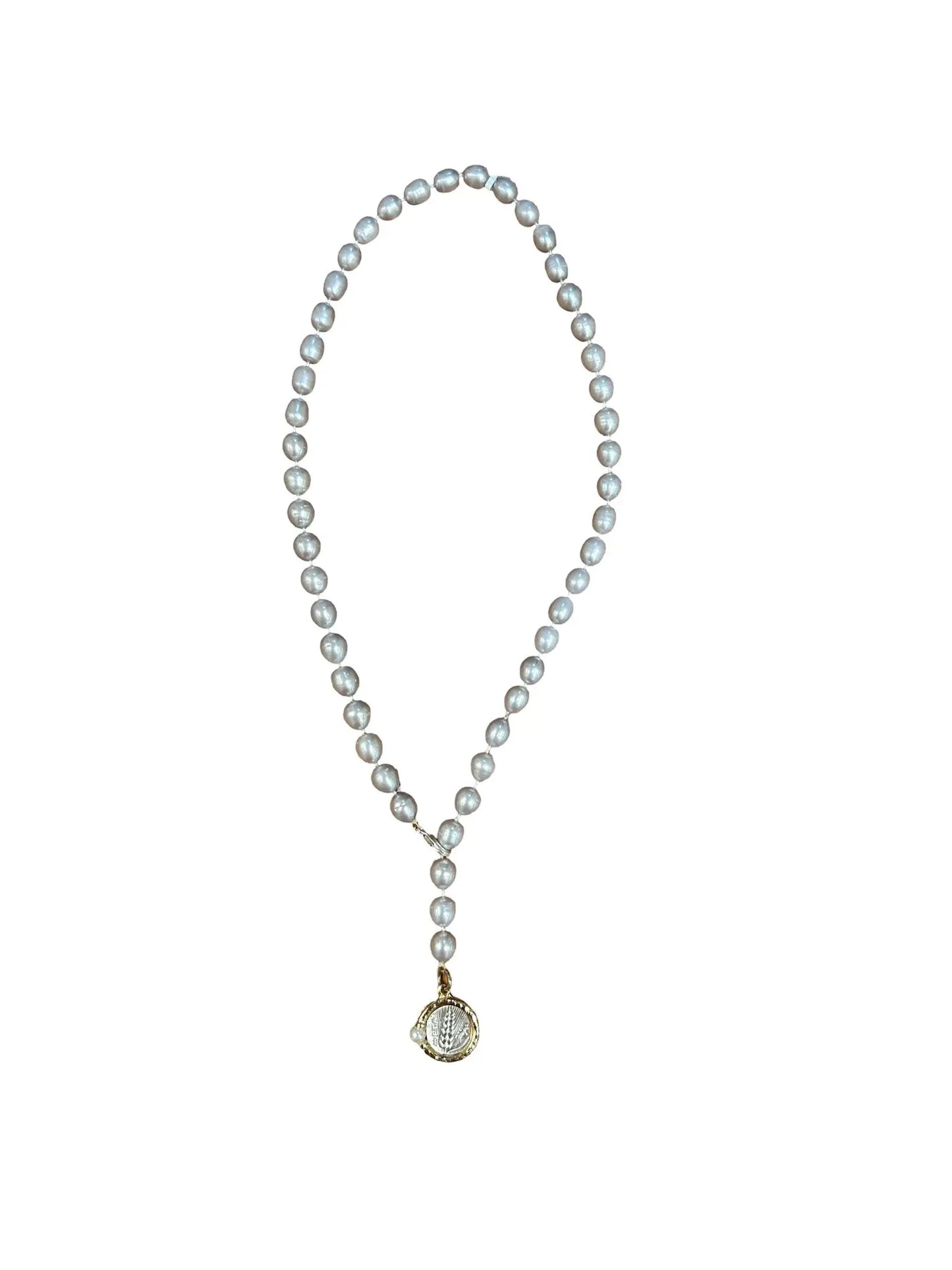 Grey Pearl Long Lariat Necklace