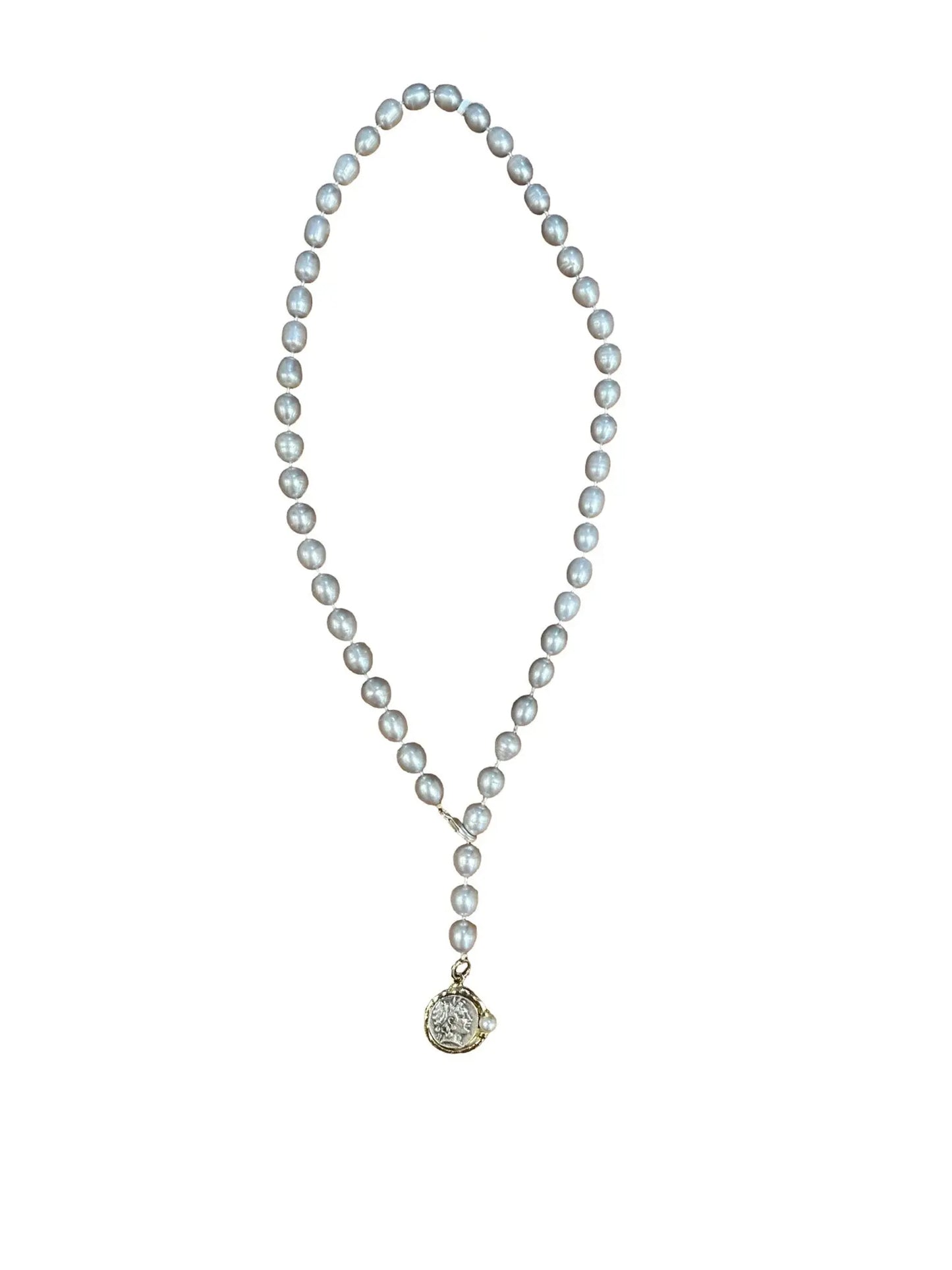 Grey Pearl Long Lariat Necklace