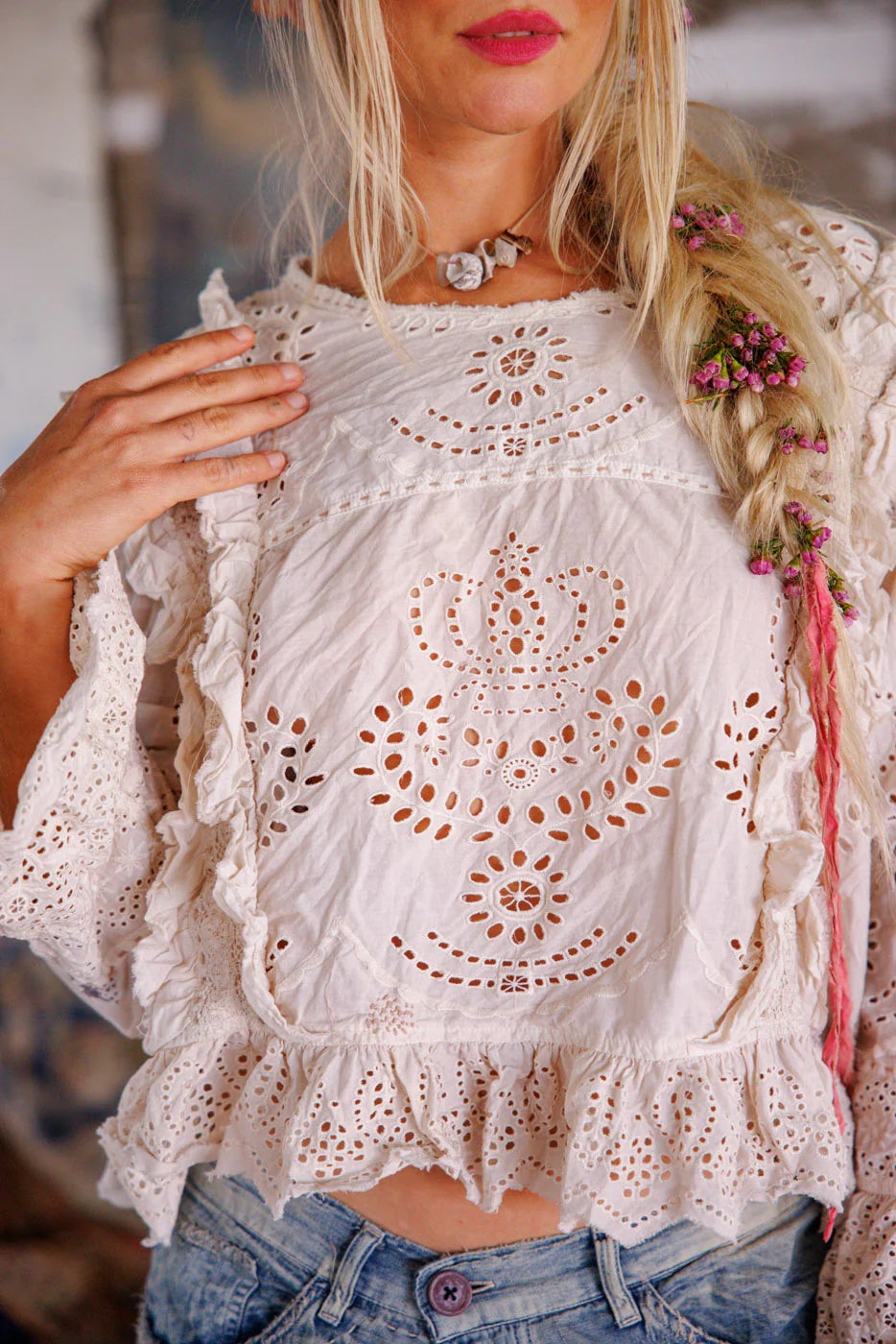 Top 2194 Hermione Eyelet Blouse - Moonlight