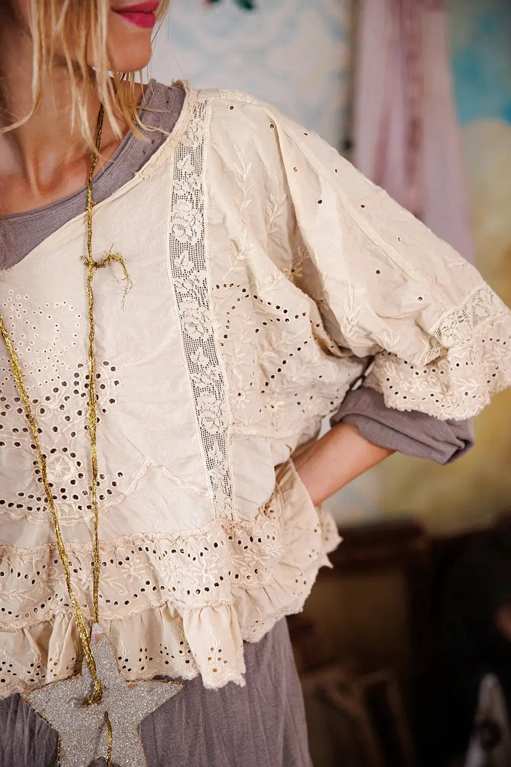 Top 2186 Eyelet Rosemary Blouse - Aged