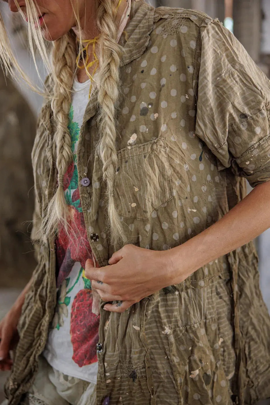 Top 2529 Patchwork Polka Dot Smock - Ember Glow