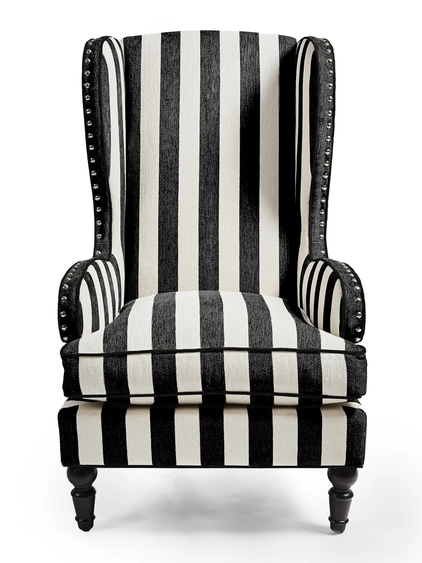 Marquee Black Stripe Chenille Wing Chair