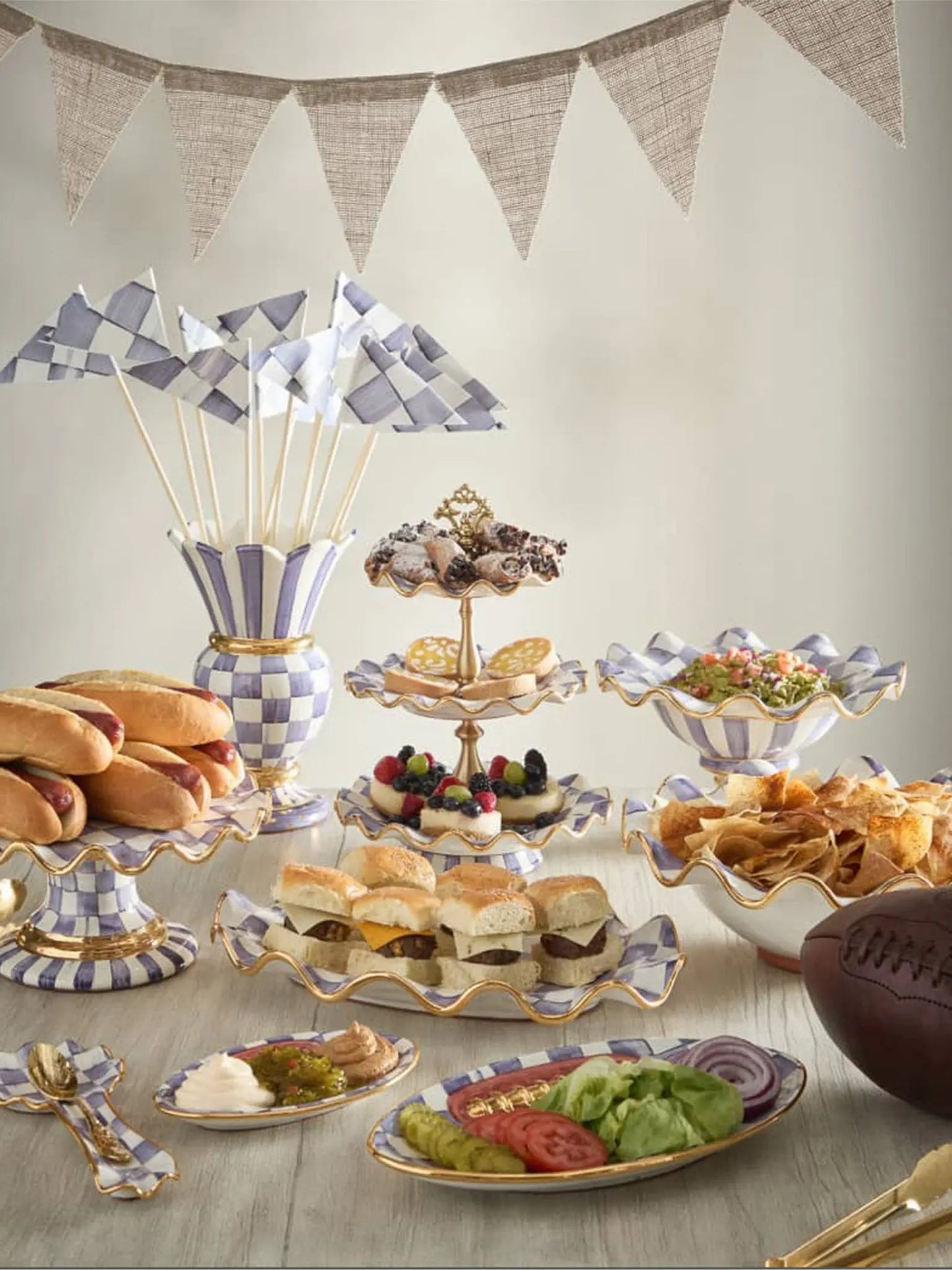 Plum Check Medium Ceramic Fluted Serving Bowl