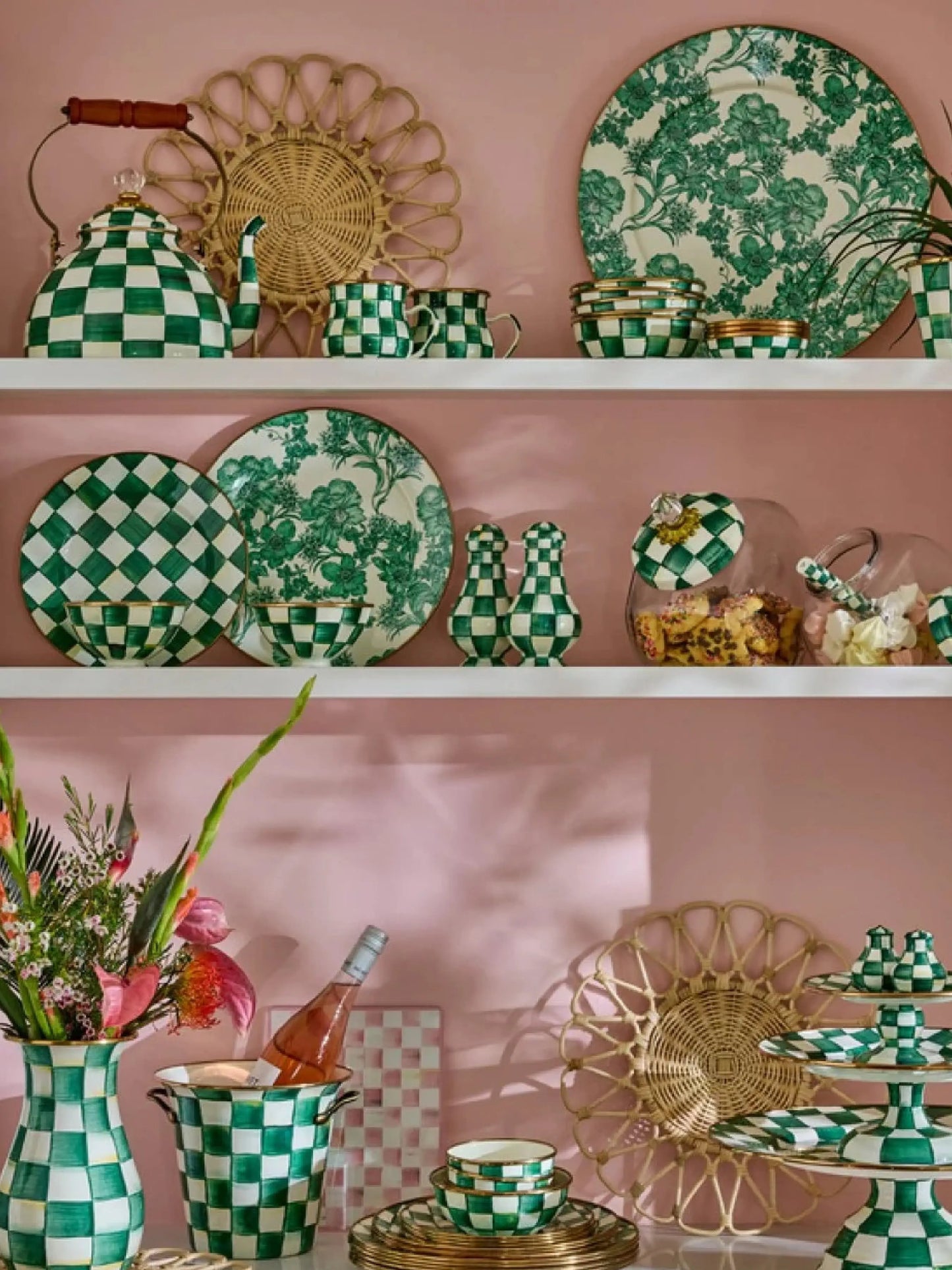 Emerald Check Large Salt & Pepper Shakers