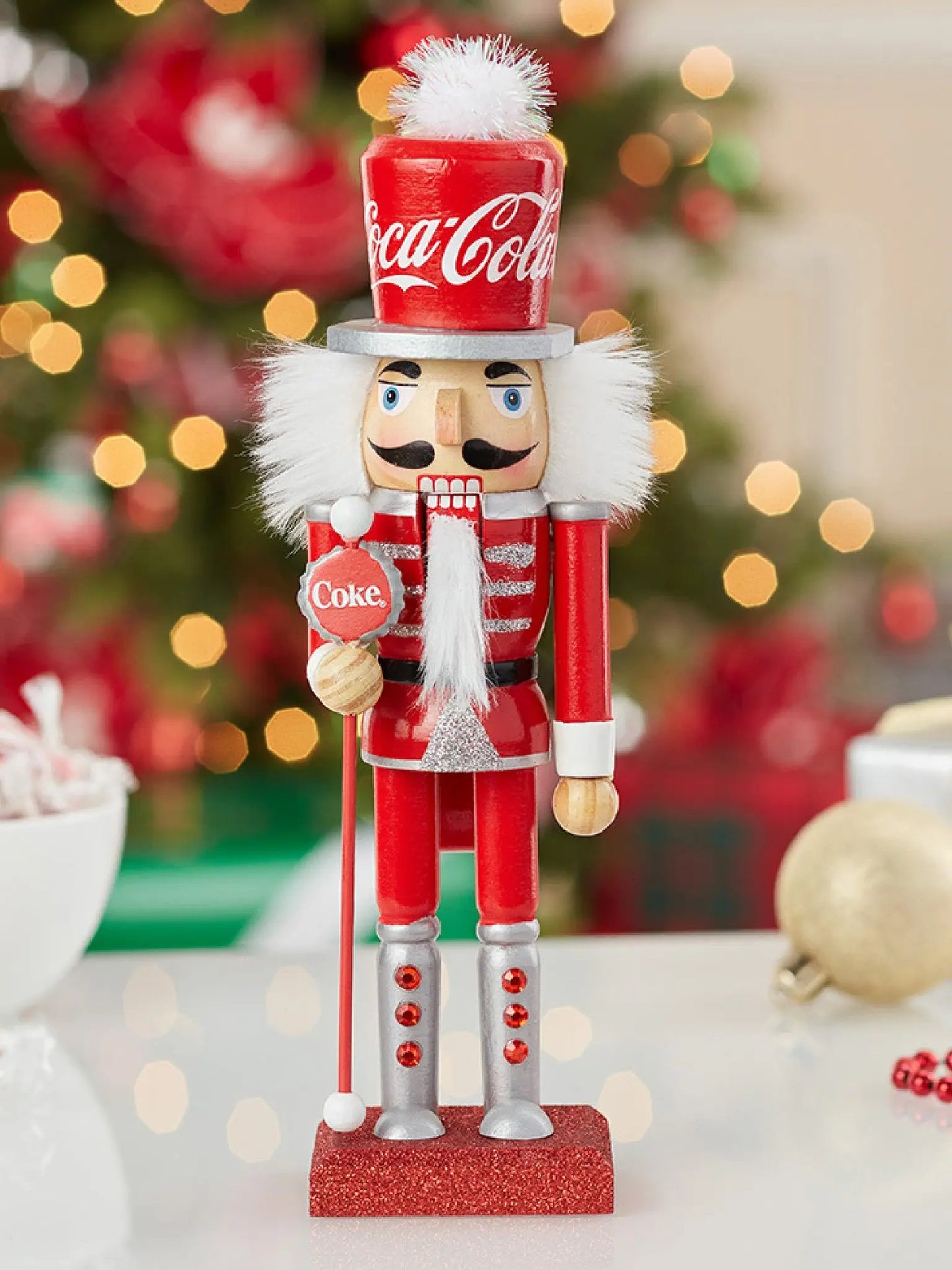 10-Inch Wooden Coca-cola® Nutcracker With Bottle Cap Staff