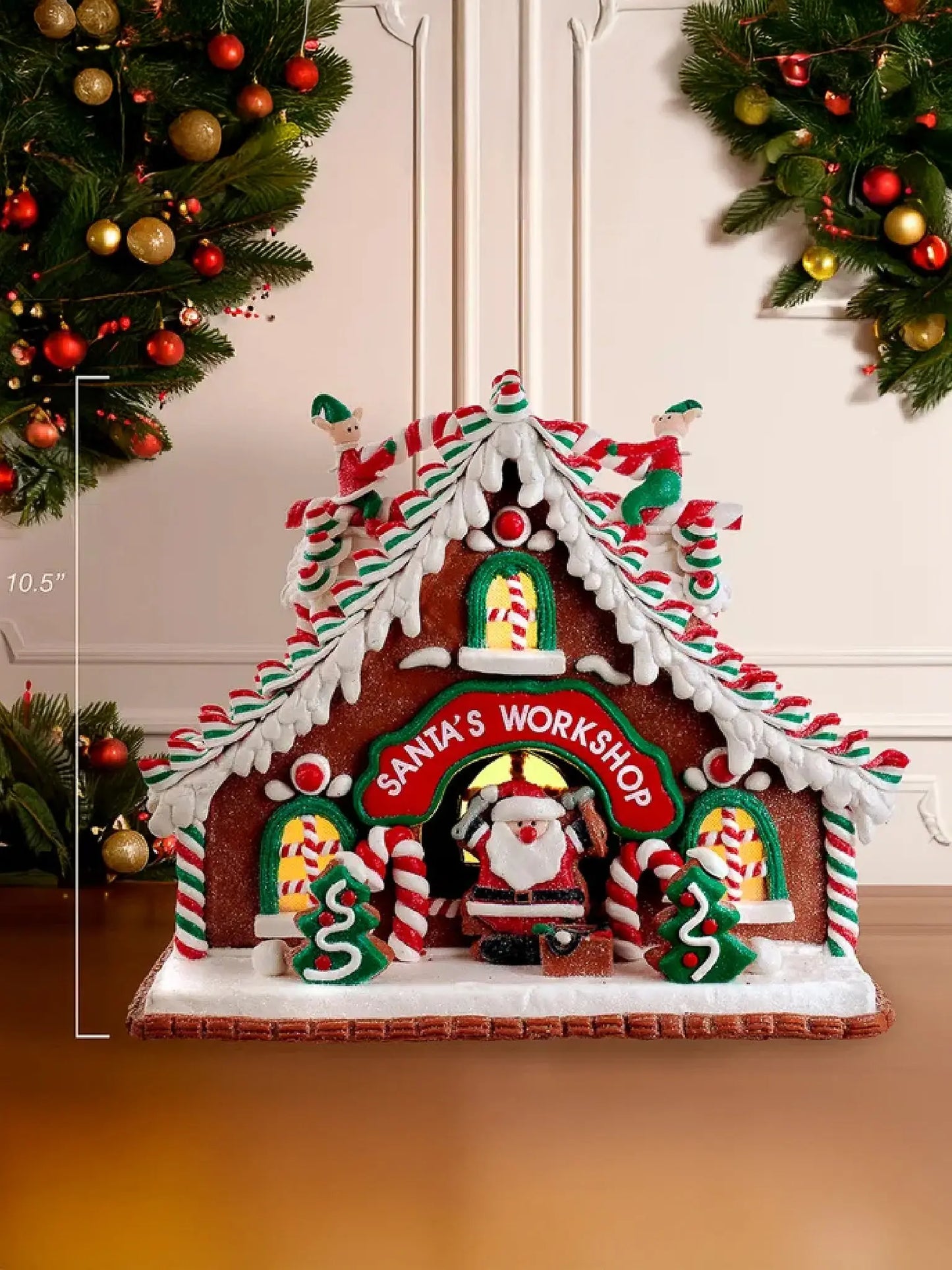 10.5" Light-up Gingerbread Santa's Workshop