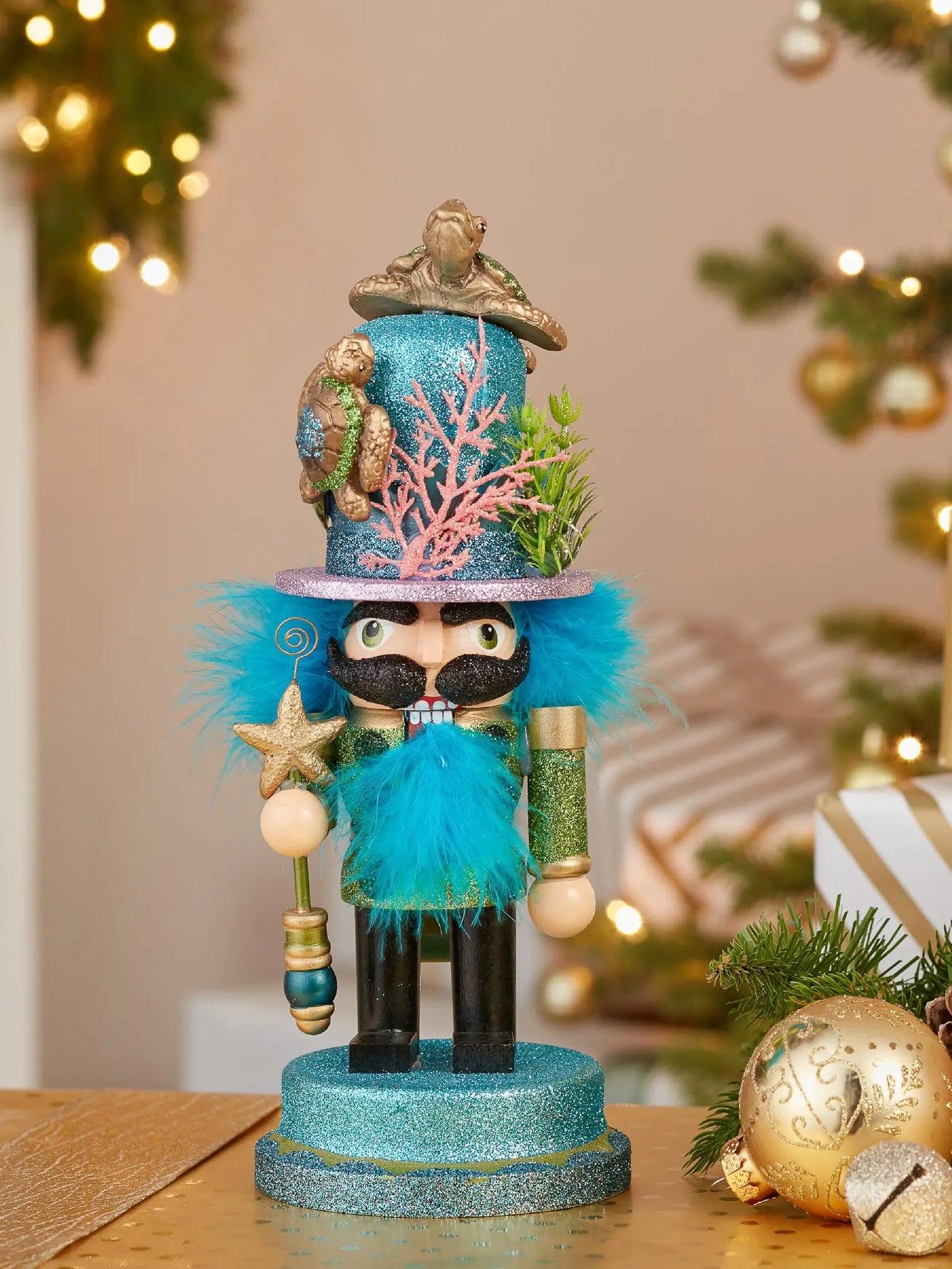 11" Coastal Fisherman Nutcracker With Sea Turtle & Starfish