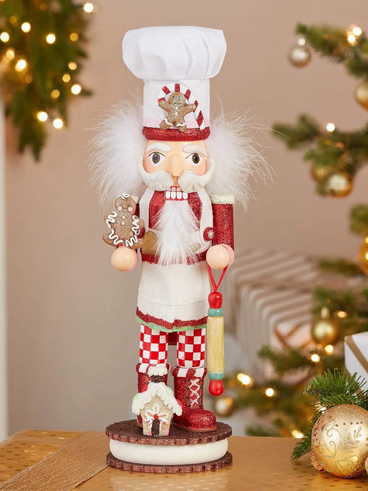 15-Inch Hollywood Gingerbread Chef Nutcracker | Red & White Sweet Treat Decor