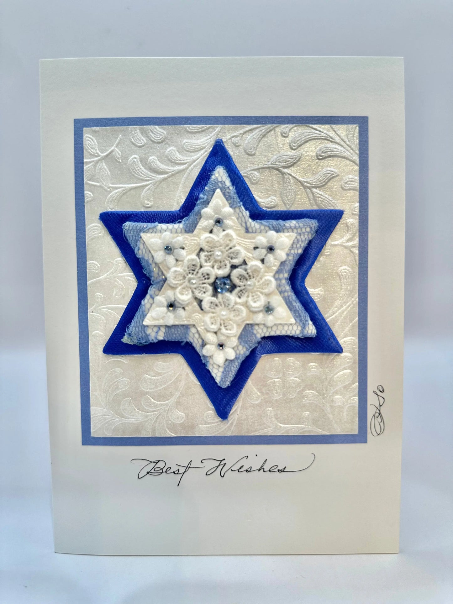 Blue and White Star of David Card