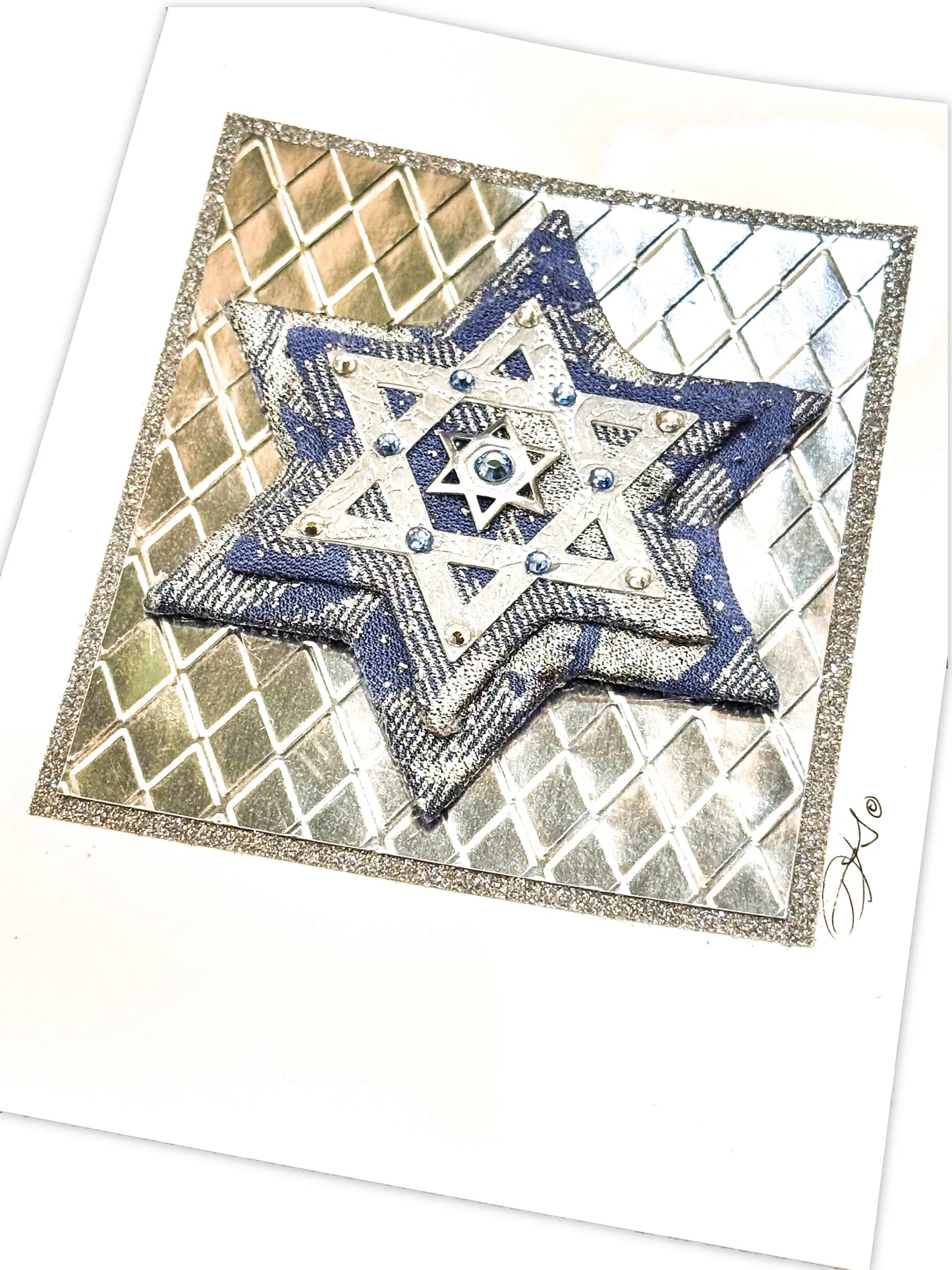 Silver & Sapphire Star of David Card