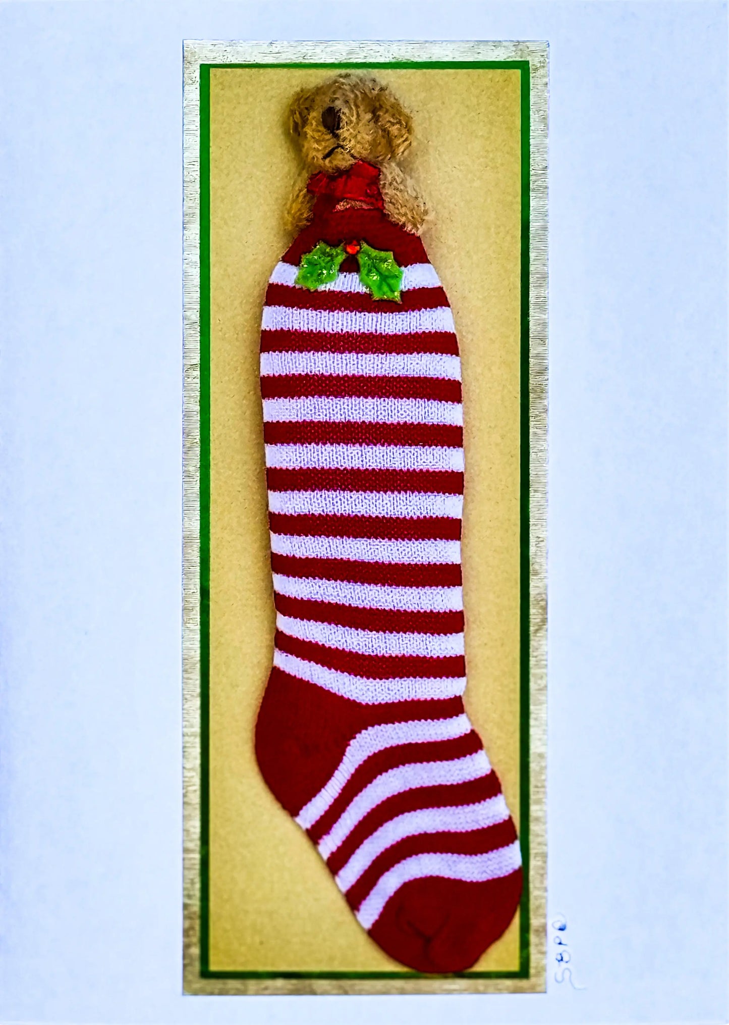 Handmade Teddy in Stocking Christmas Card