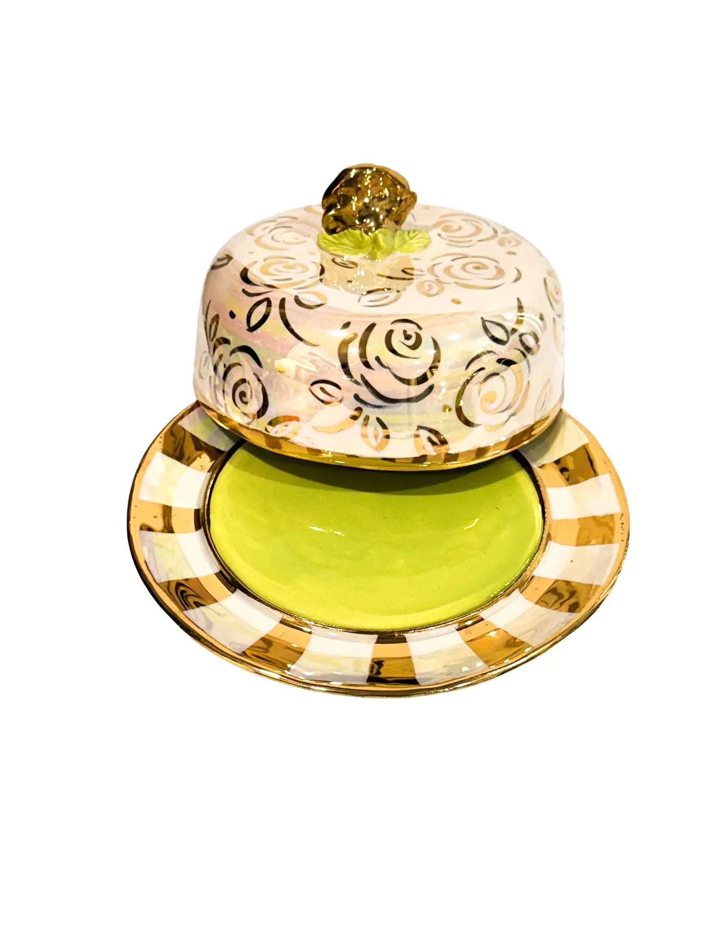 "Gilded Lime" Rose Butter Dish
