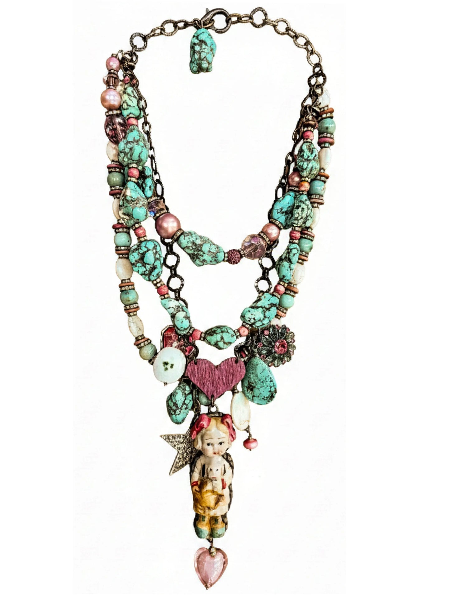 "Innocence" Turquoise & Porcelain Doll Necklace